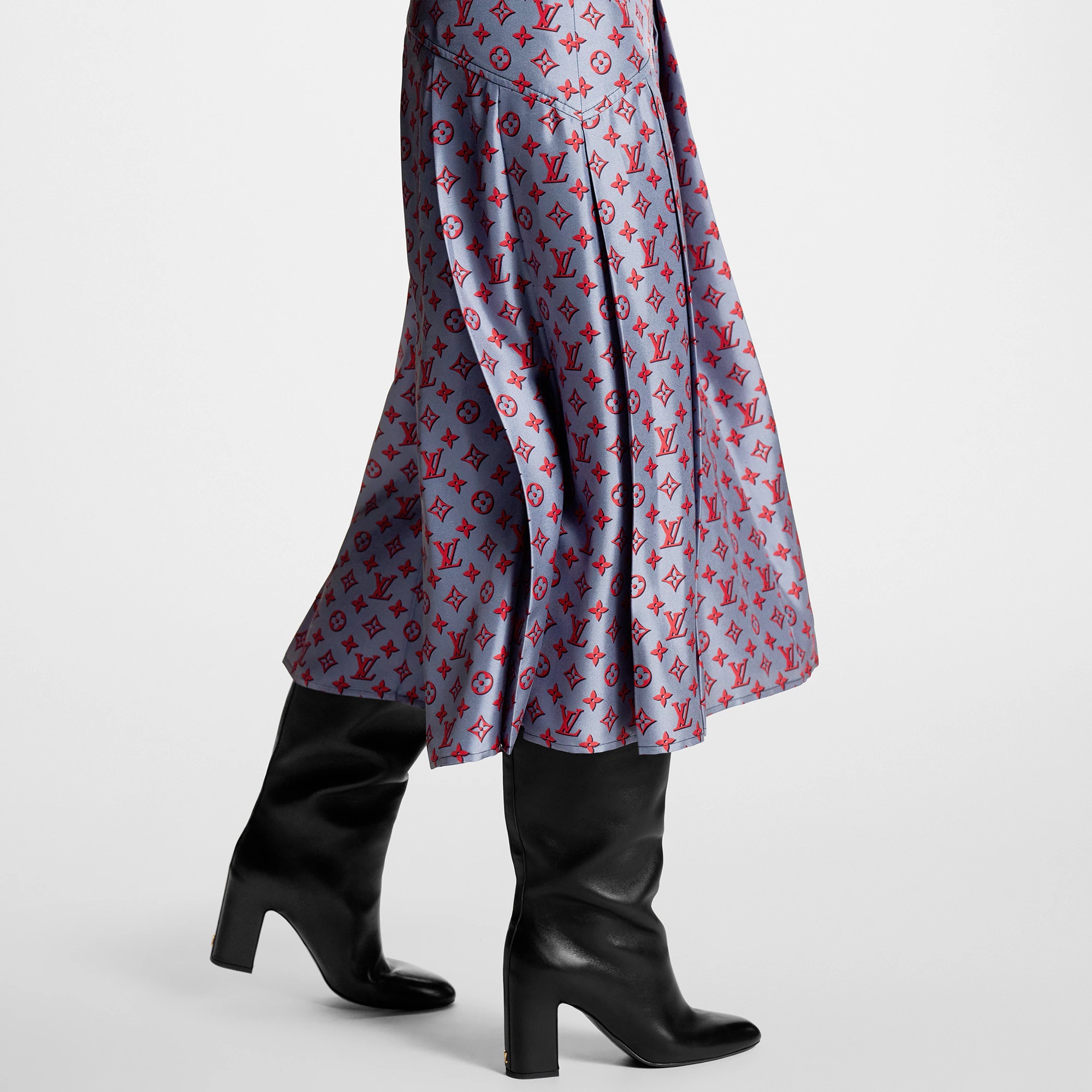 3D Monogram Asymmetrical Pleat Midi Skirt - 2