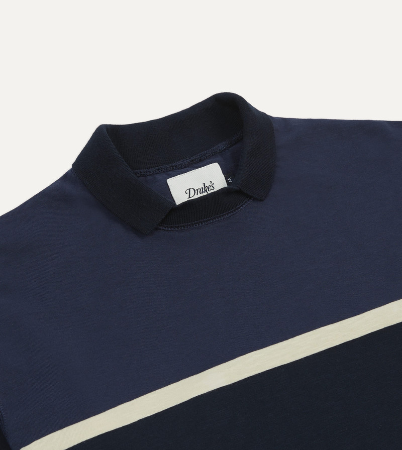 Navy and Ecru Stripe Mock Collar Long-Sleeve Jersey 3