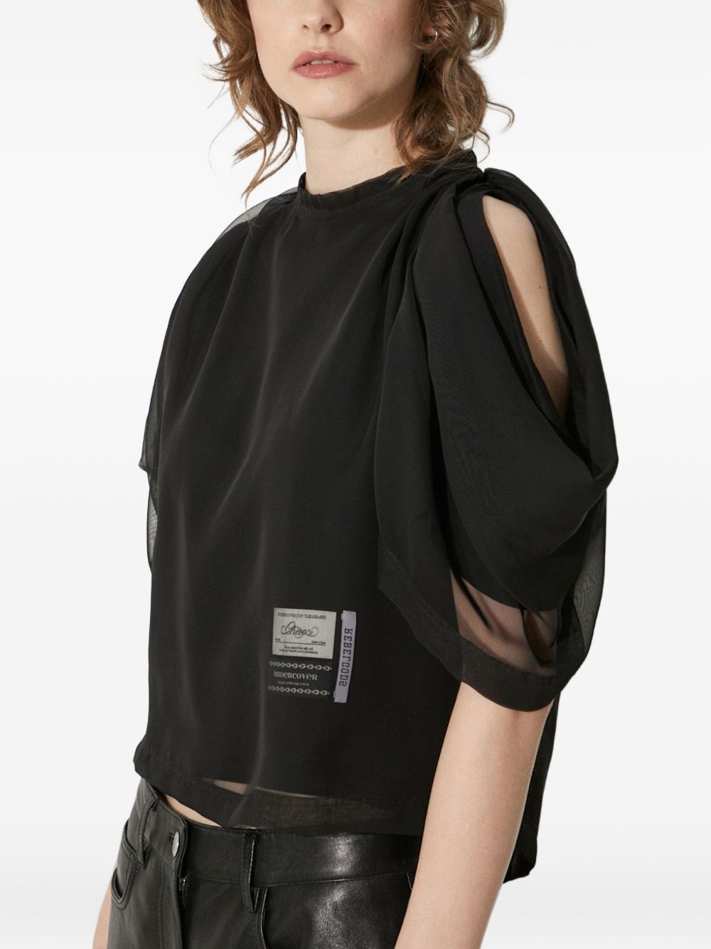 puff-sleeve sheer-panel top - 3