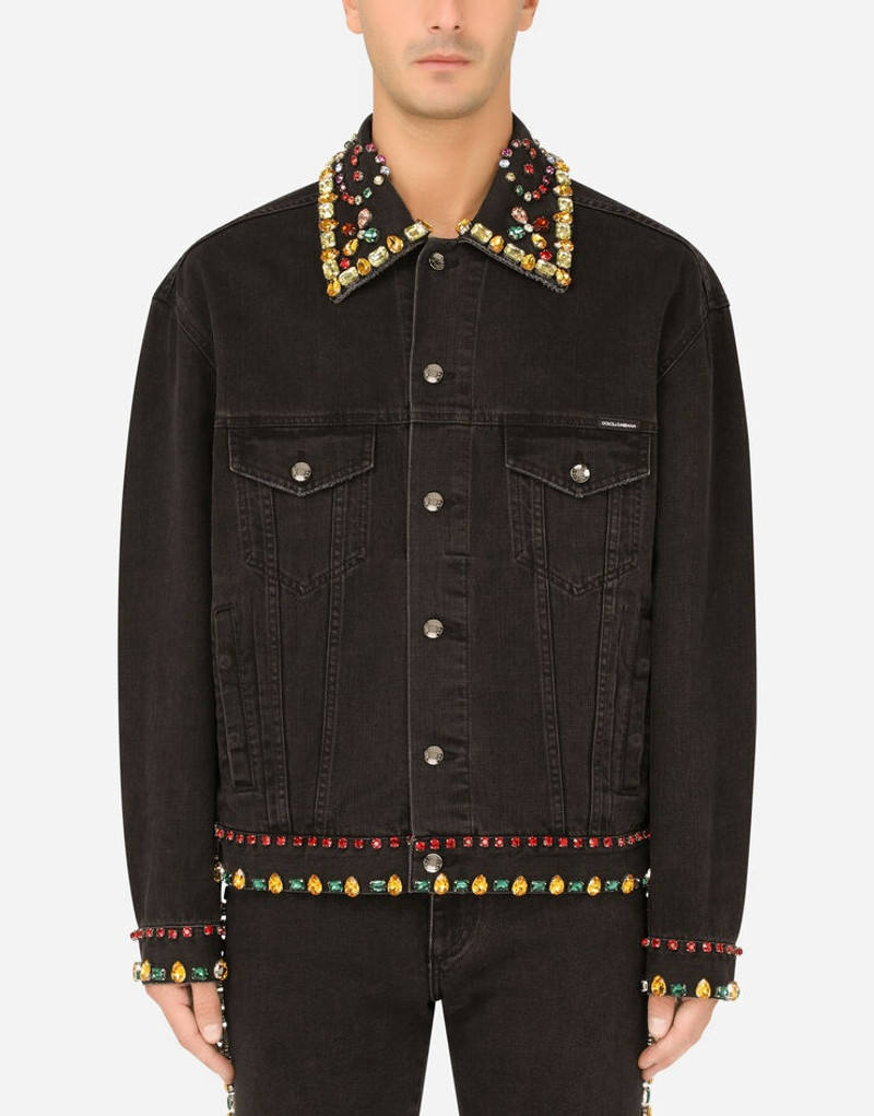 Black denim jacket with crystal embellishment 2
