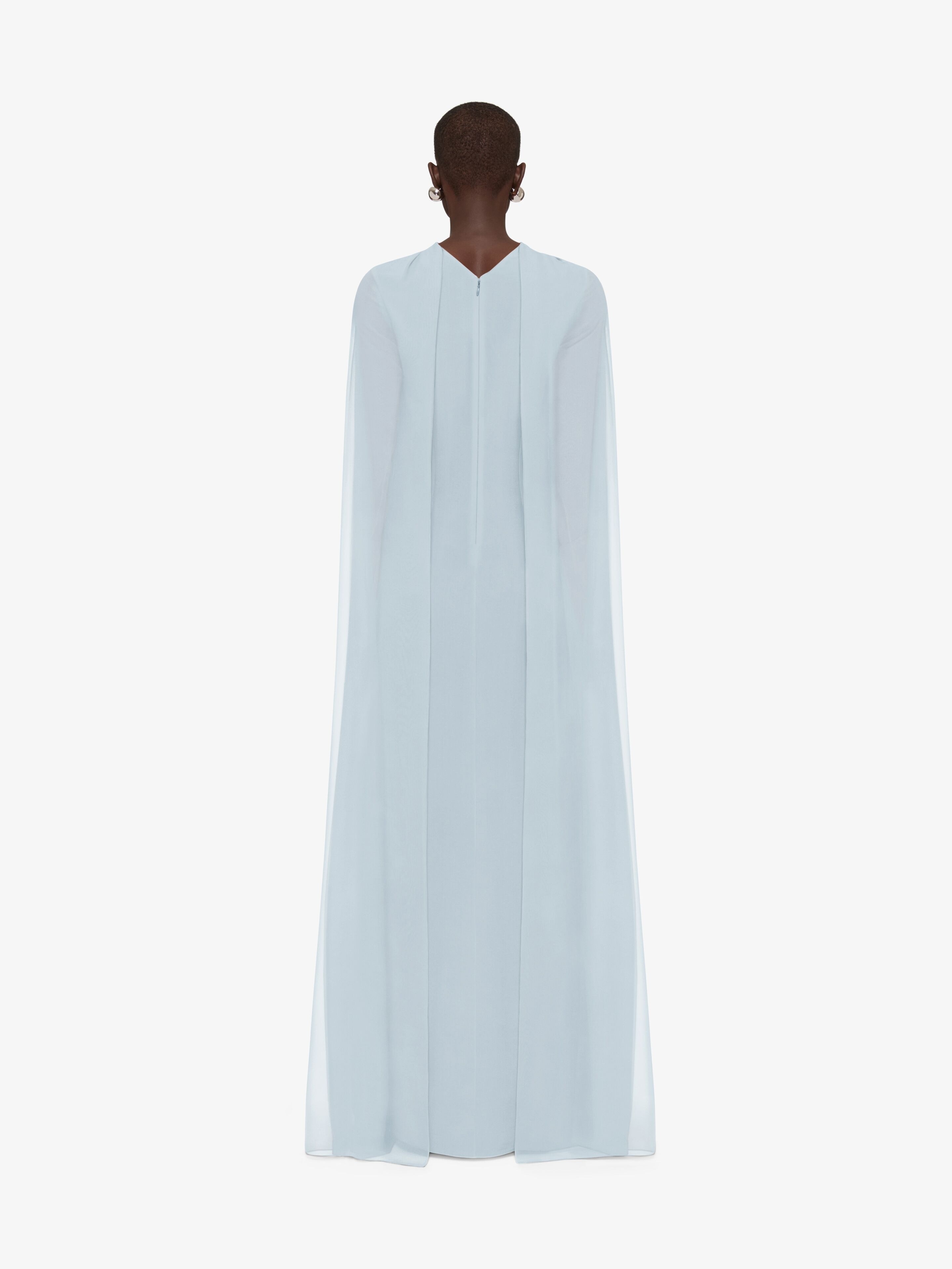 EVENING CAPE DRESS IN SILK GEORGETTE WITH PEARLS - 3