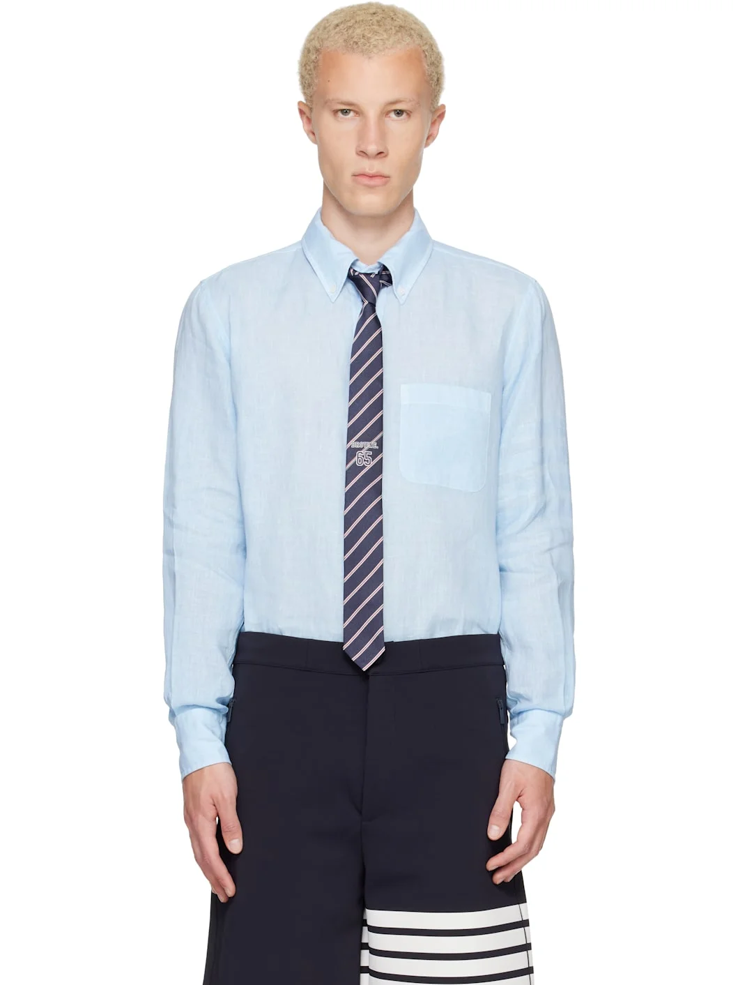 Blue Linen 4-Bar Shirt - 1