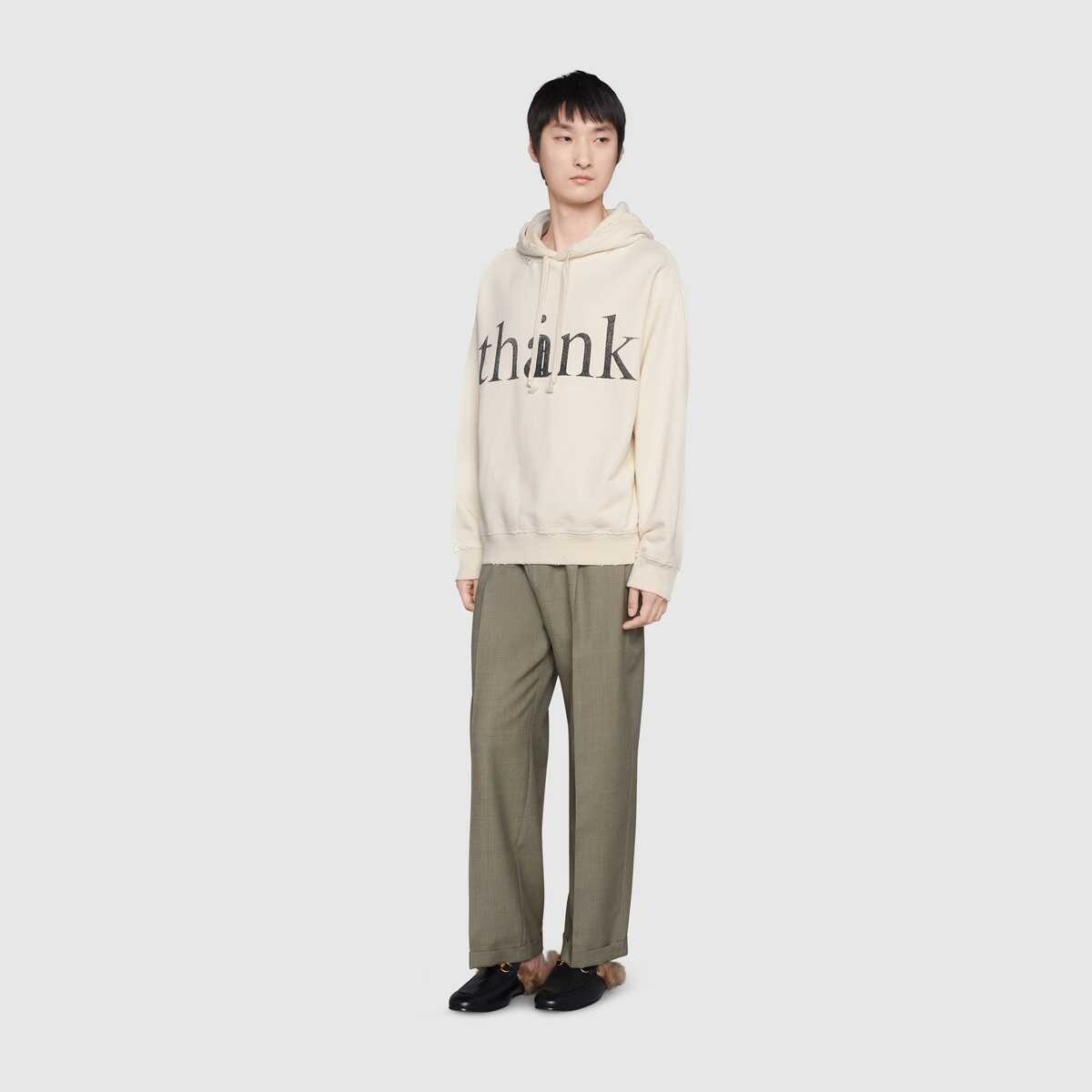 'think/thank' print hooded sweatshirt - 2