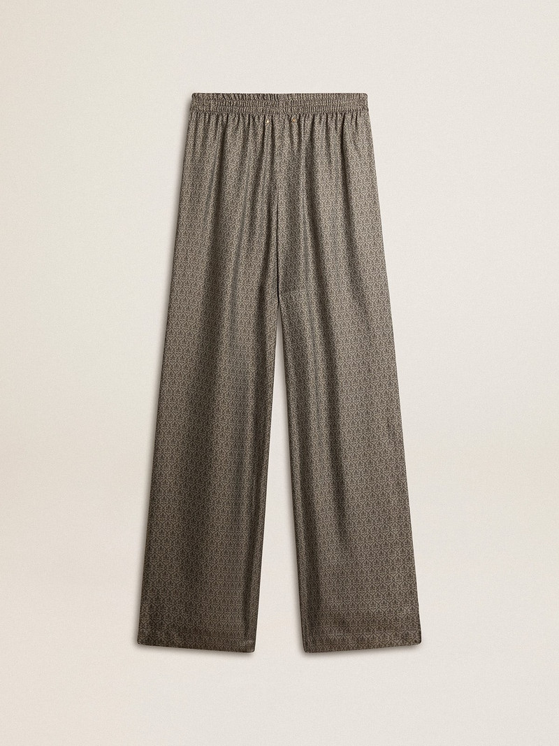 Women's green viscose-blend silk pants with floral pattern 6