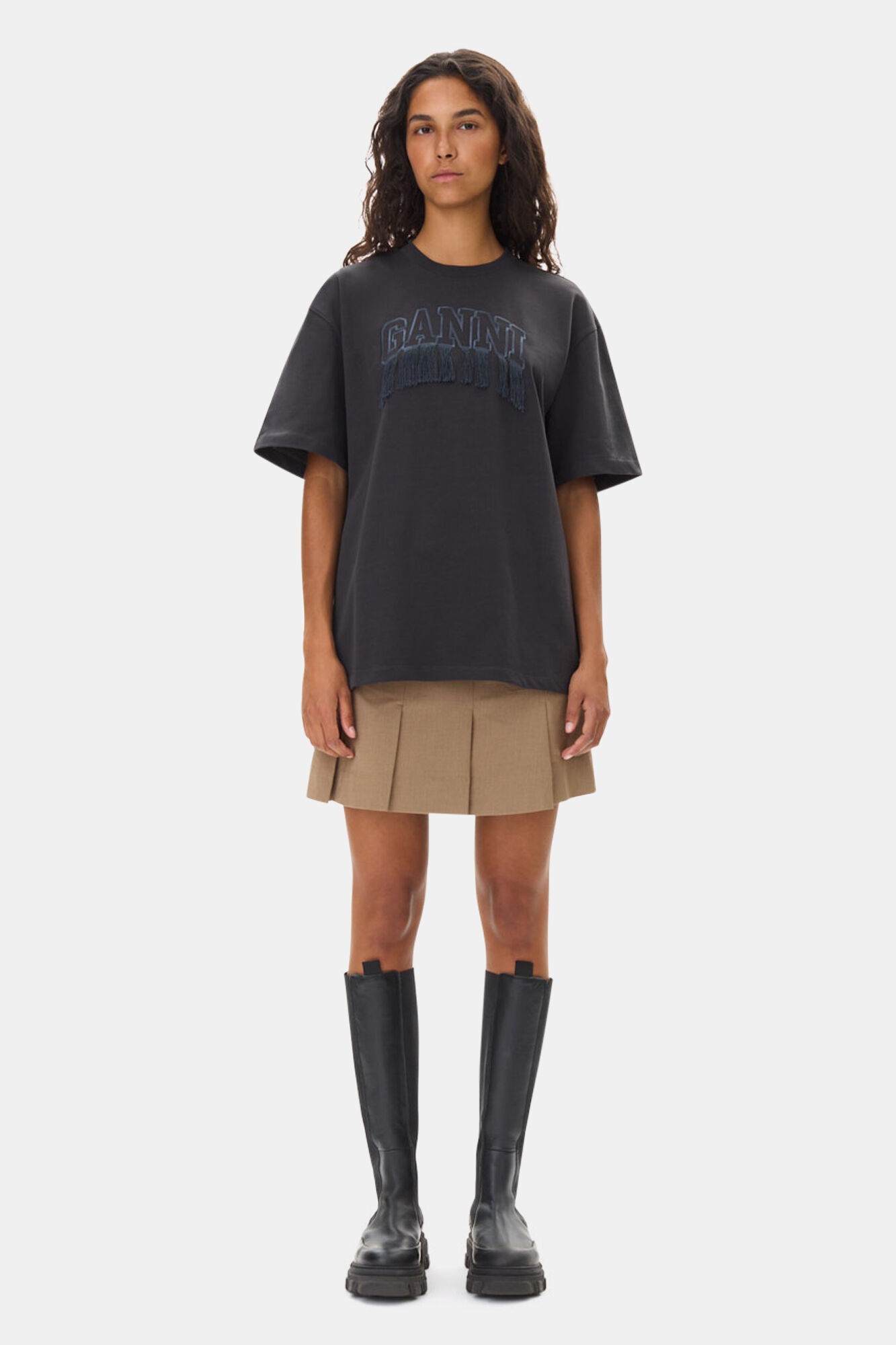 BLACK HEAVY COTTON DROP SHOULDER FRINGE T-SHIRT - 3