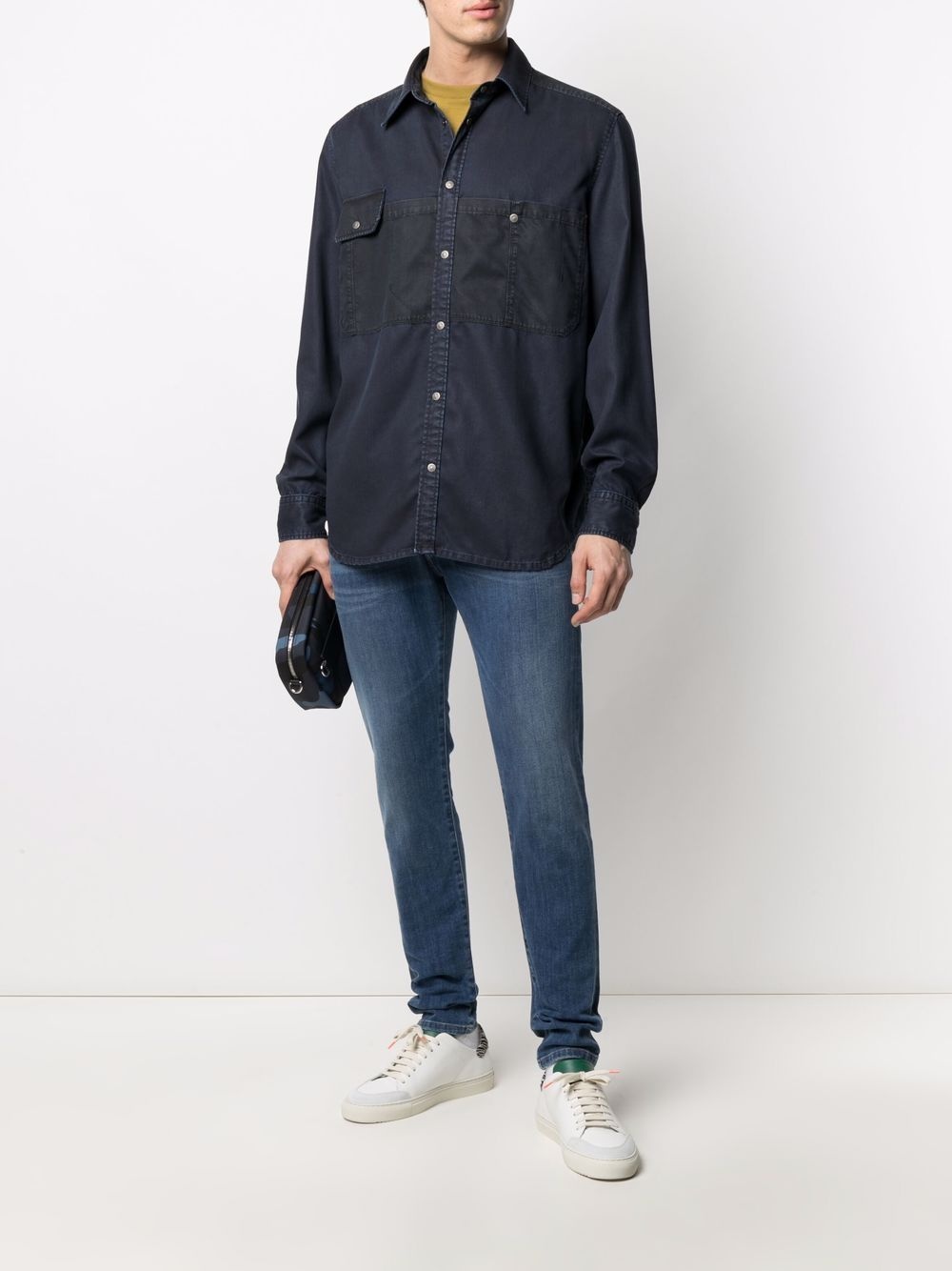 spread-collar buttoned denim shirt - 2