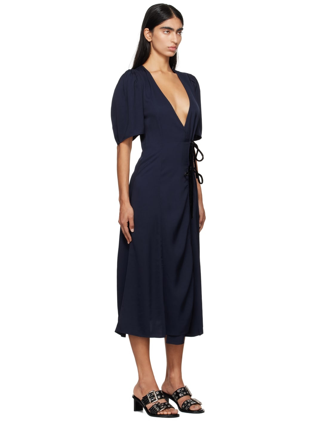 Navy Wrap Midi Dress - 2