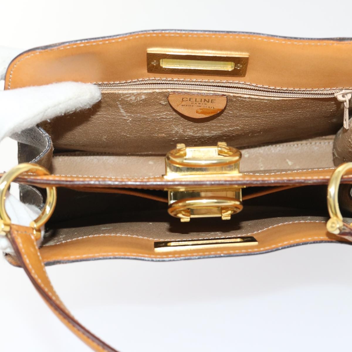 CELINE Macadam Canvas Hand Bag Pvc Leather Brown - 11