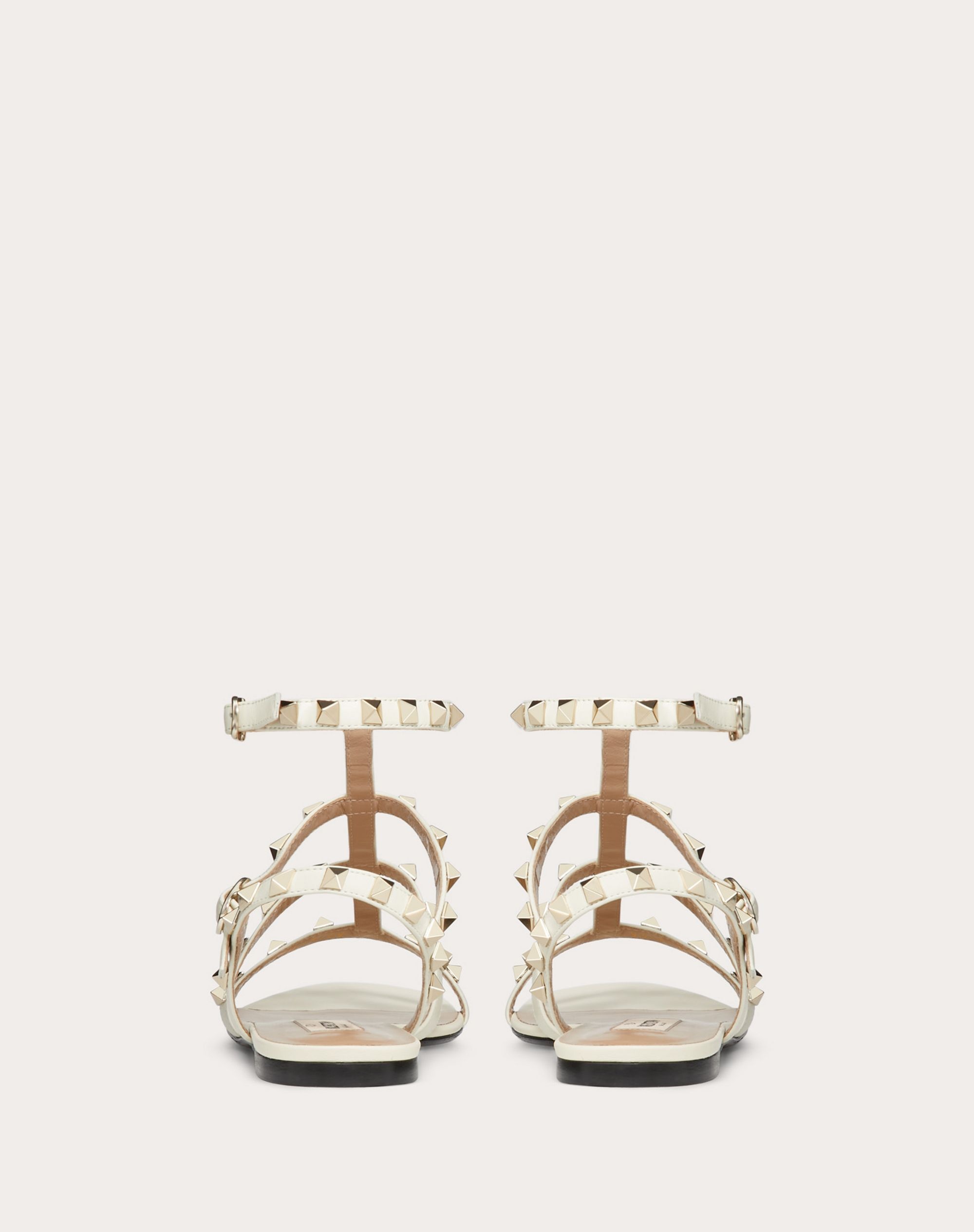 Rockstud Calfskin Ankle Strap Flat Sandal - 3