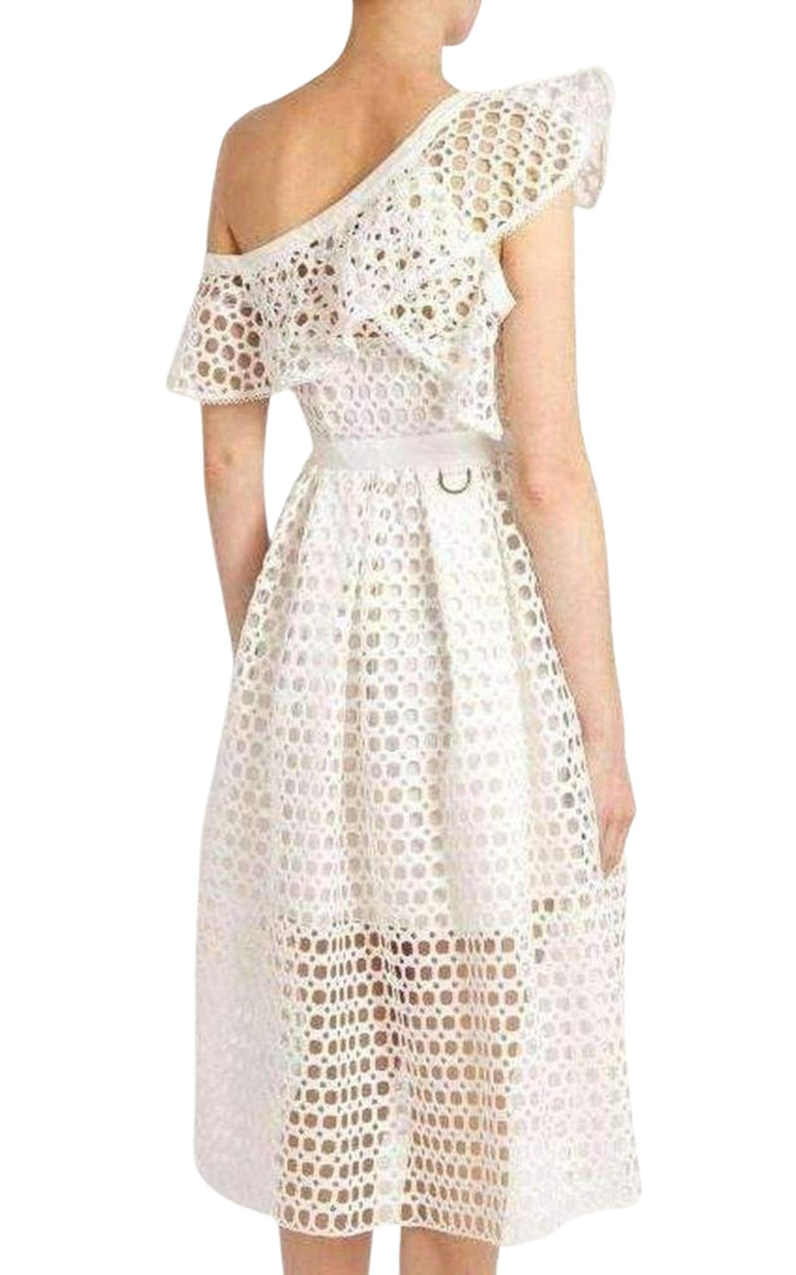 One Shoulder Guipure-lace Midi Dress - 3