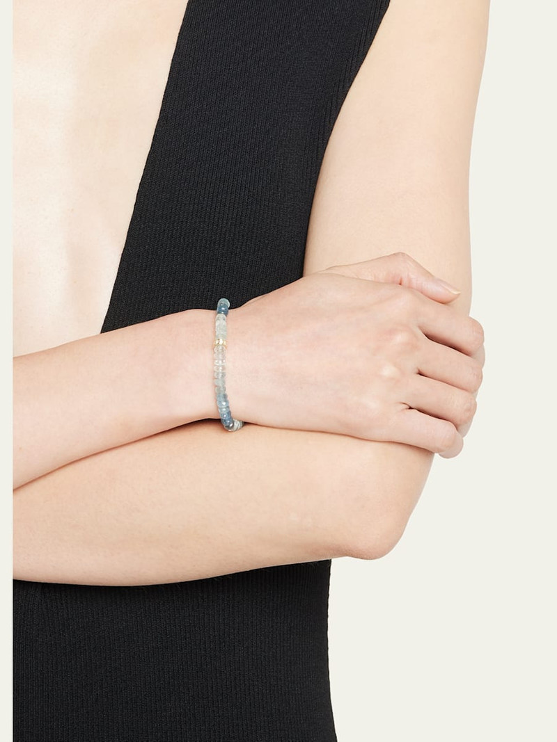 SYDNEY EVAN 14K Gold 6mm Diamond Rondelle on Aqua Faceted Rondelle Bead Bracelet outlook