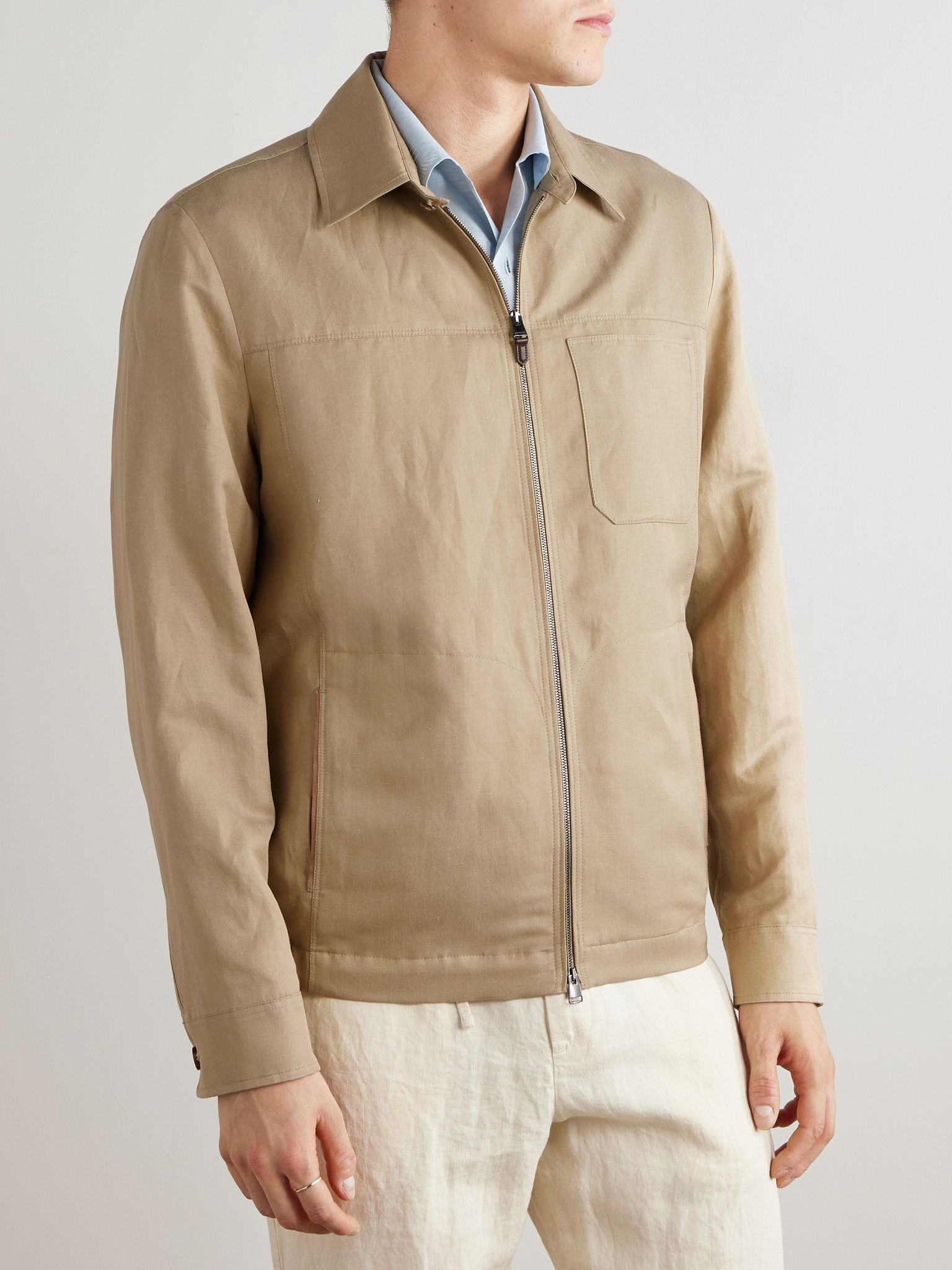 Linen and Silk-Blend Jacket Beige - 3