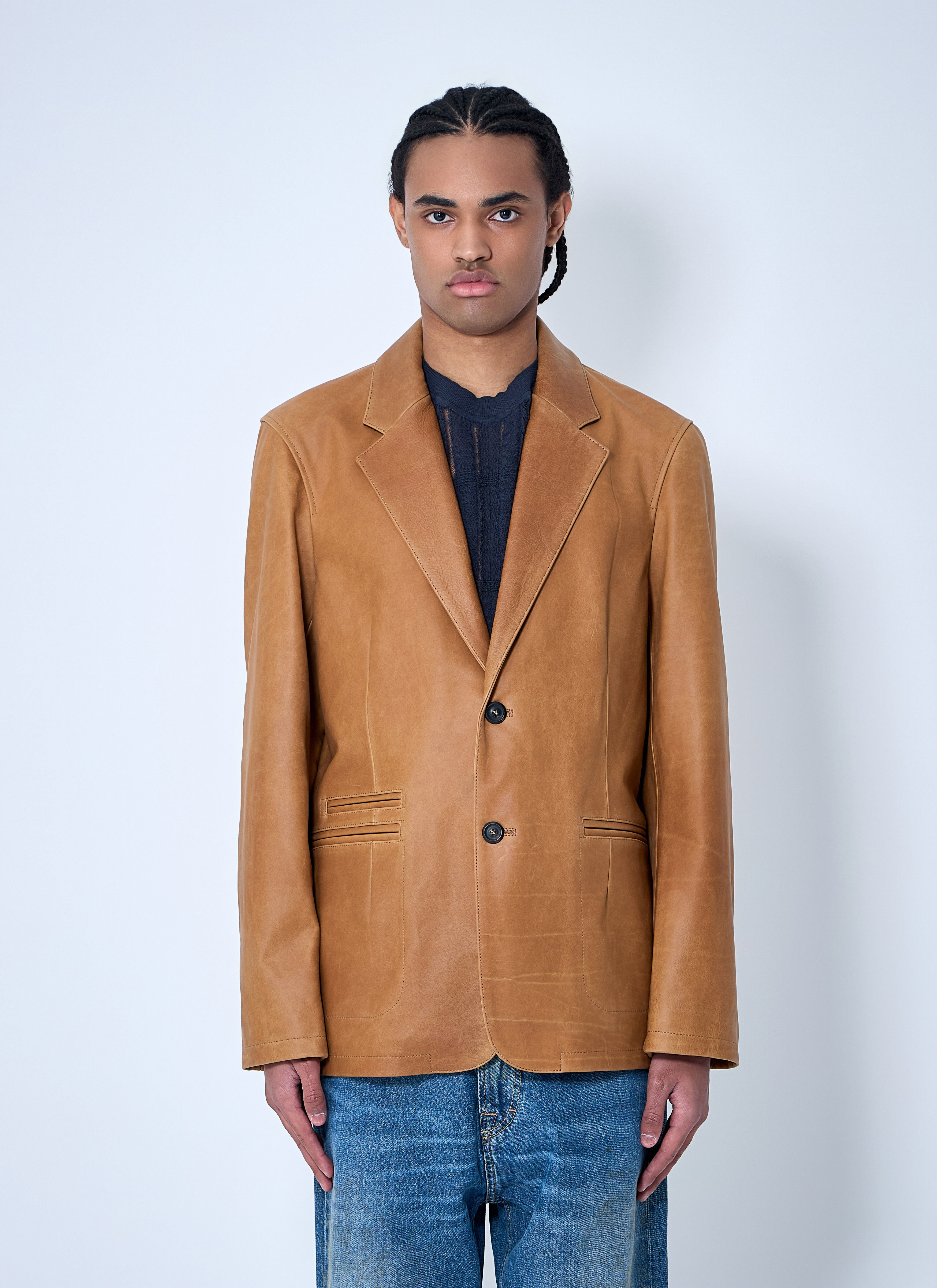 Leather Openning Blazer - 1