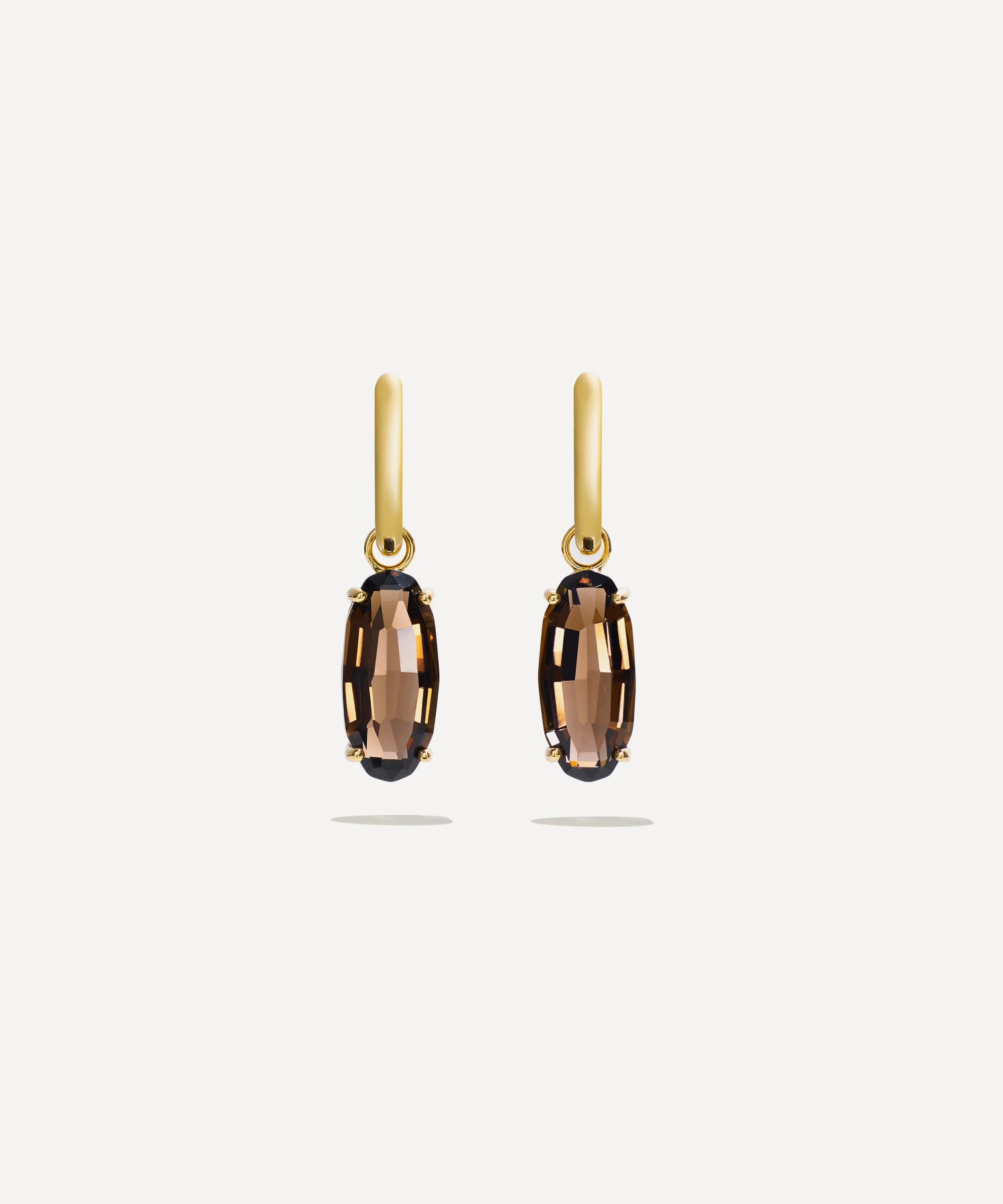 14ct Gold Ellipse Smokey Quartz Step Hoop Earrings - 1