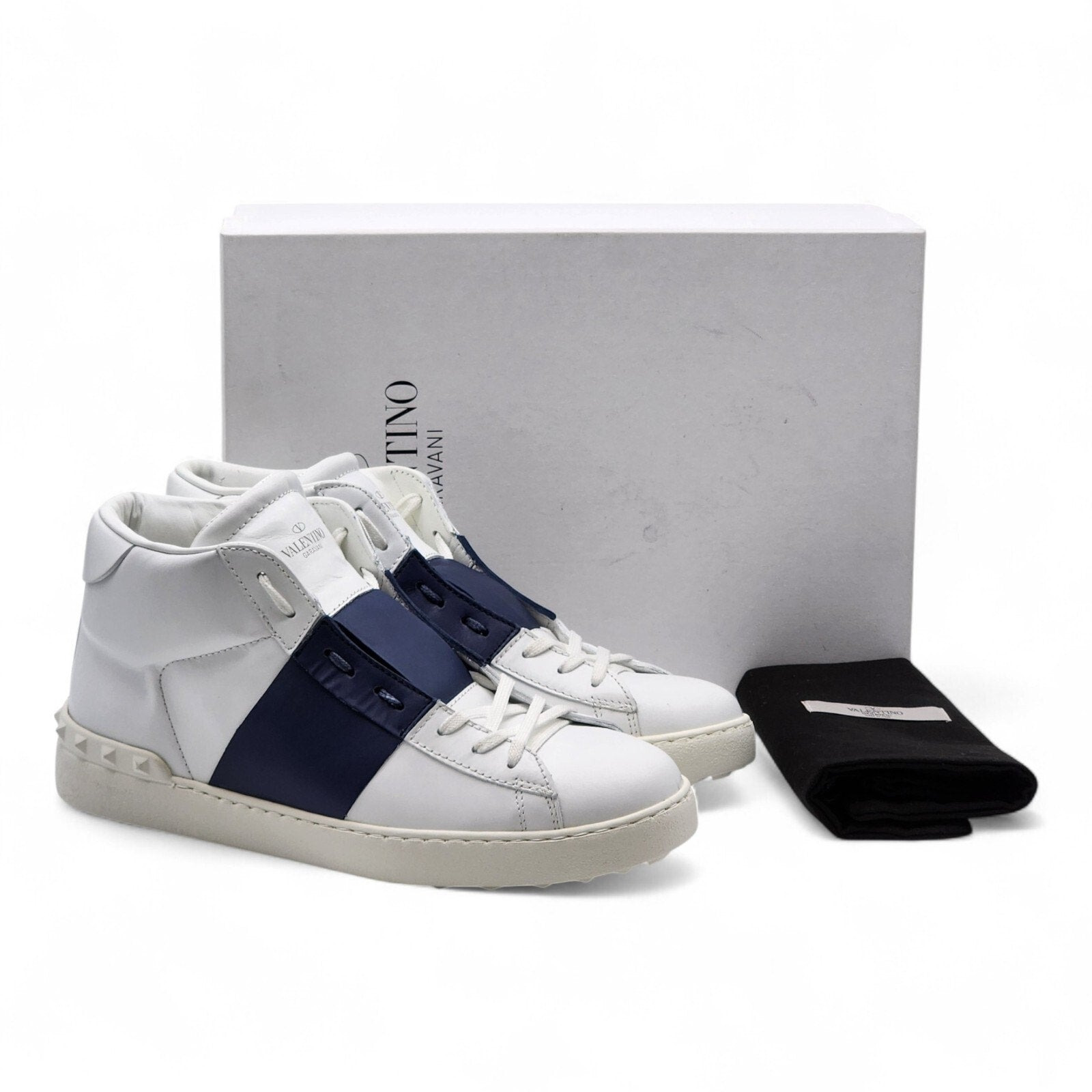 Valentino Garavani Open Men's High Top Leather Sneakers White Blue EU 43 US 10 - 7