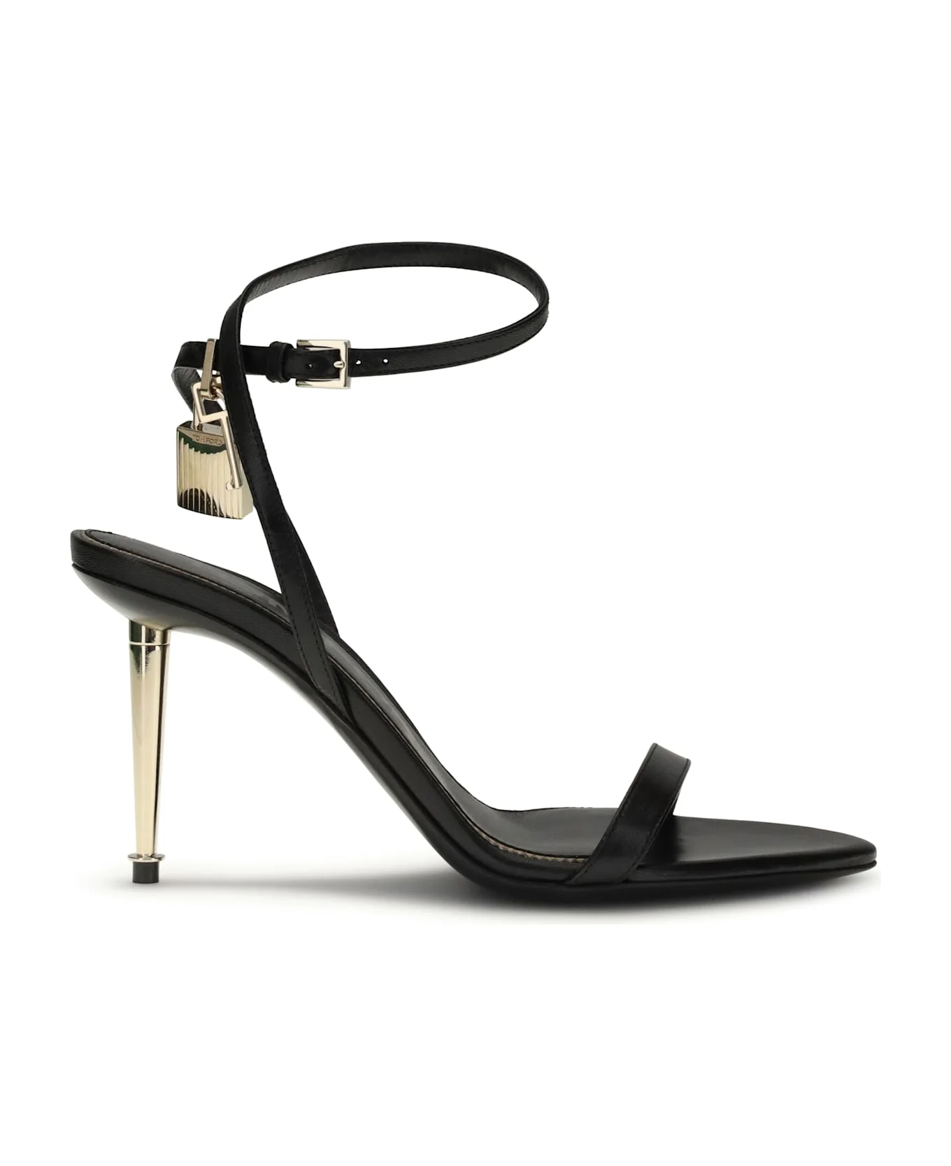 Shiny Leather Padlock Pointy Naked Sandal - 1