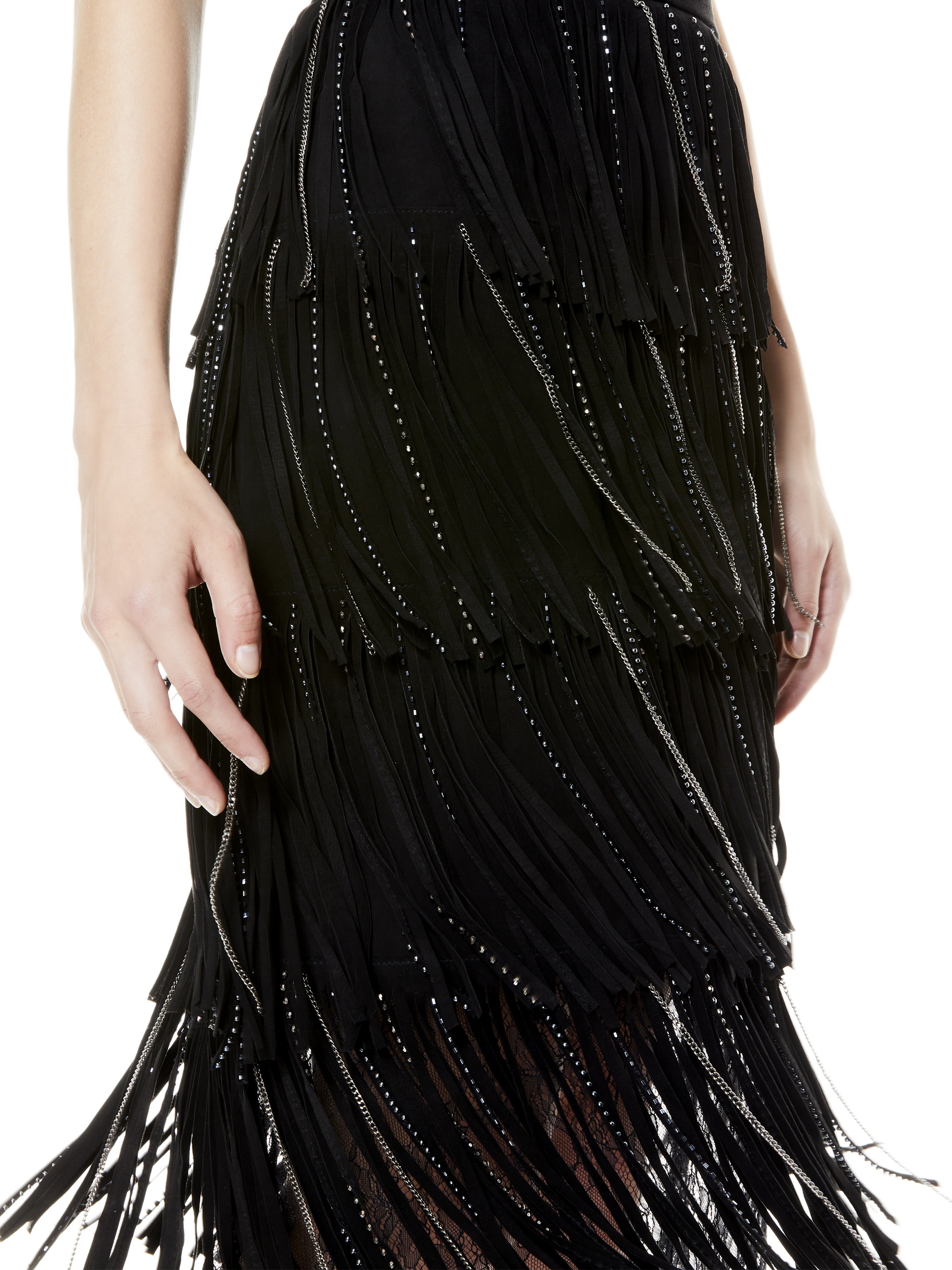 MISHA SUEDE FRINGE MIDI SKIRT - 5