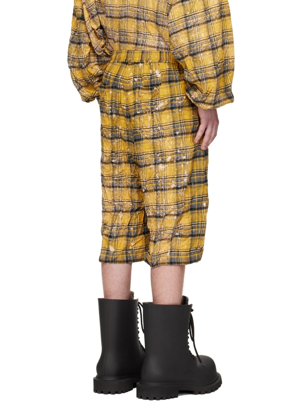 Yellow Crinkled Check Shorts - 3