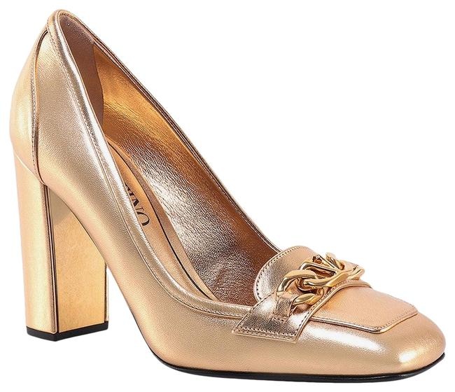 VALENTINO Gold Metallized Leather Dcollet Pumps - 1