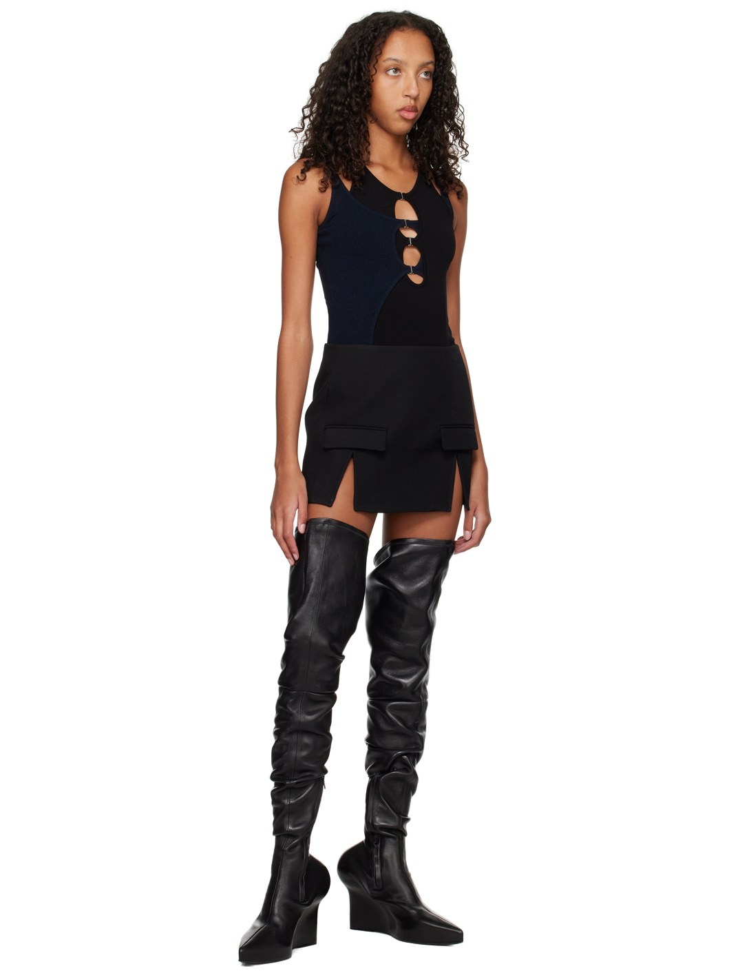 Black Split Hem Miniskirt - 4