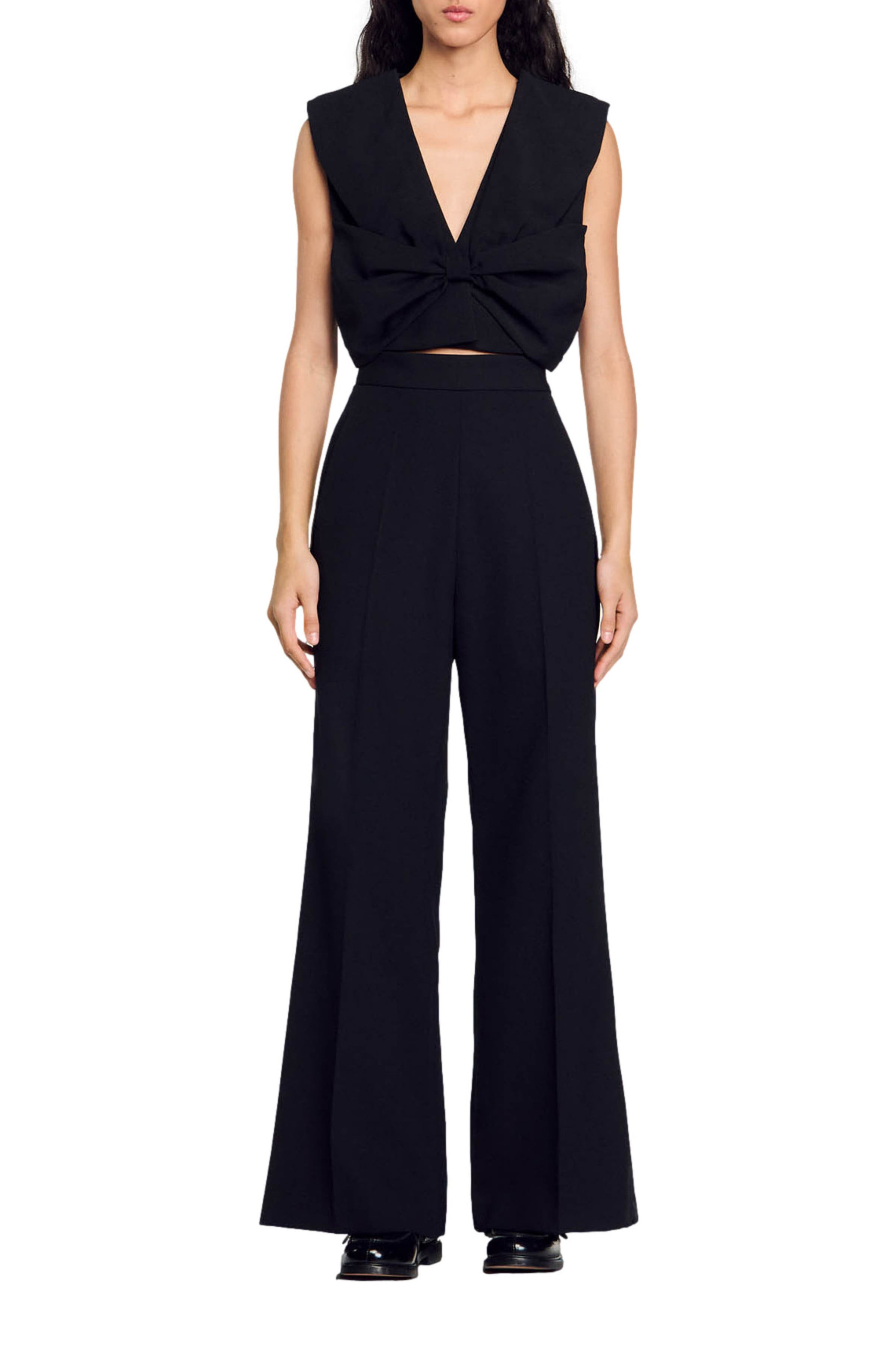 SANDRO Satin-effect crop top in Black at Nordstrom - 4