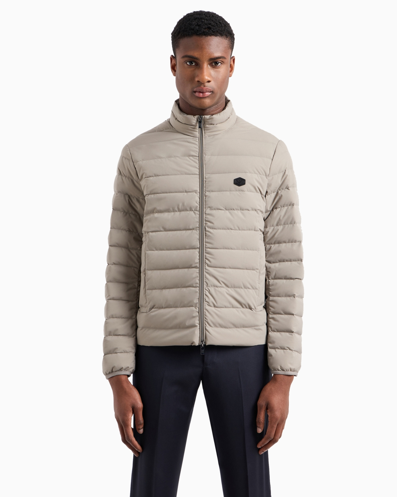 Quilted nylon full-zip down jacket with eagle logo patch - 2