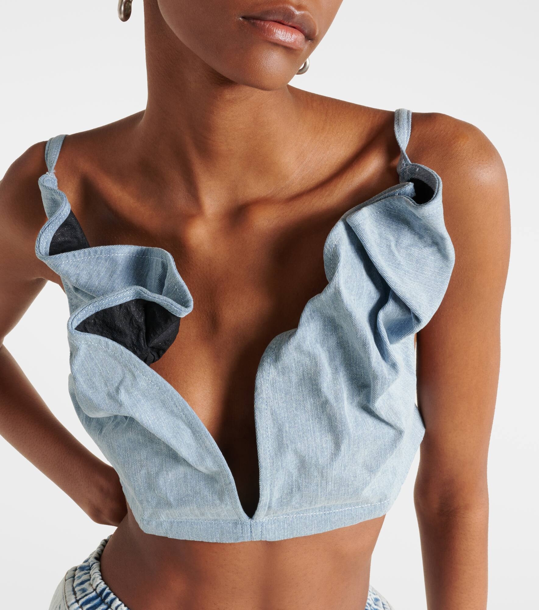Ruffled denim bra top - 4