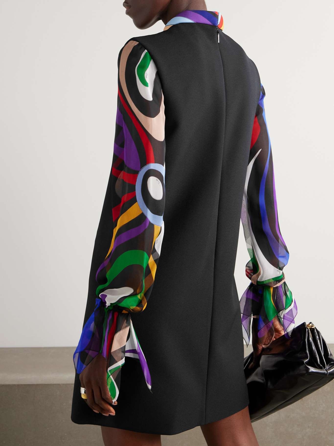 pucci printed silk chiffon trimmed cady mini dress PUCCI Knotted Draped Printed Satin And Cady Mini Dress in Pink