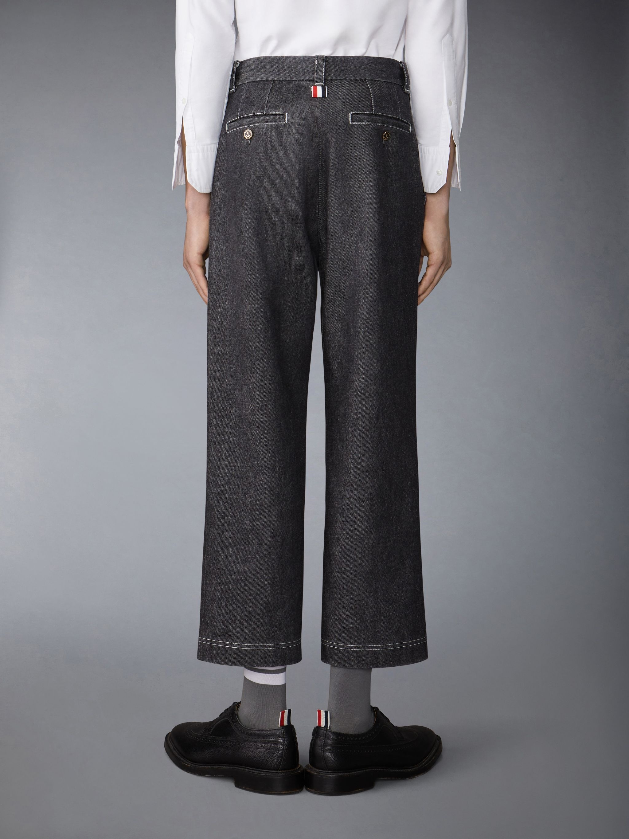 Washed Denim Contrast Topstitching Unconstructed Single Welt Pocket Trouser - 2