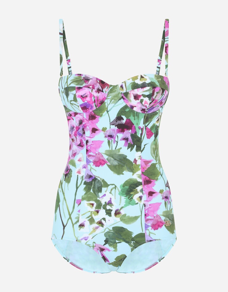 Bluebell-print one-piece balconette swimsuit - 1