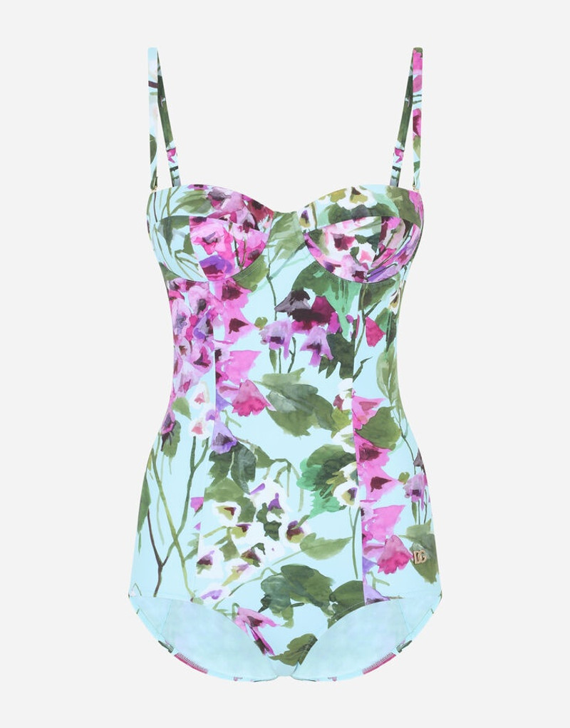 Bluebell-print one-piece balconette swimsuit 1