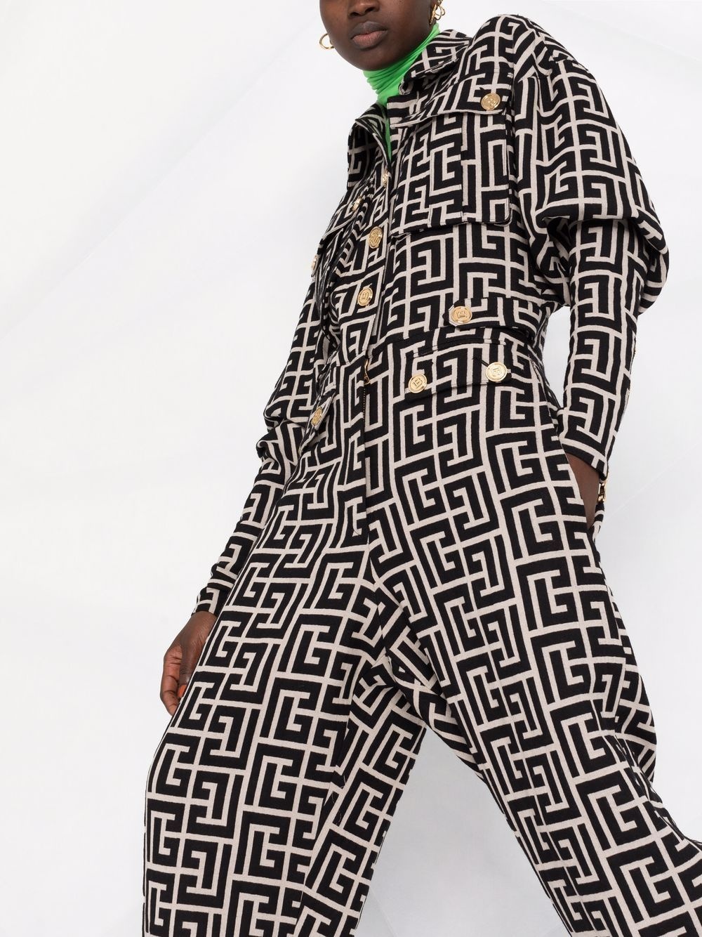 monogram-pattern buttoned jumpsuit - 3