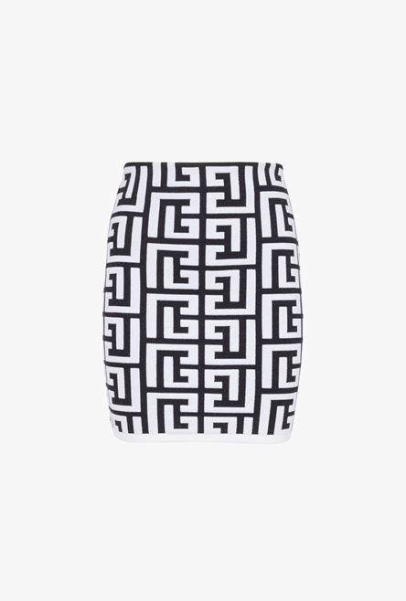 Short black and white wool skirt with Balmain monogram - 1