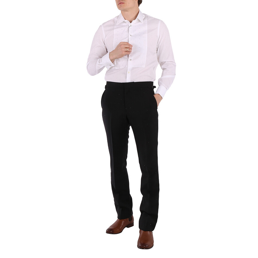 Open Box - Burberry Men's Black Embellished Mohair Wool Classic Fit Tailored Trousers, Brand Size 52 - 6