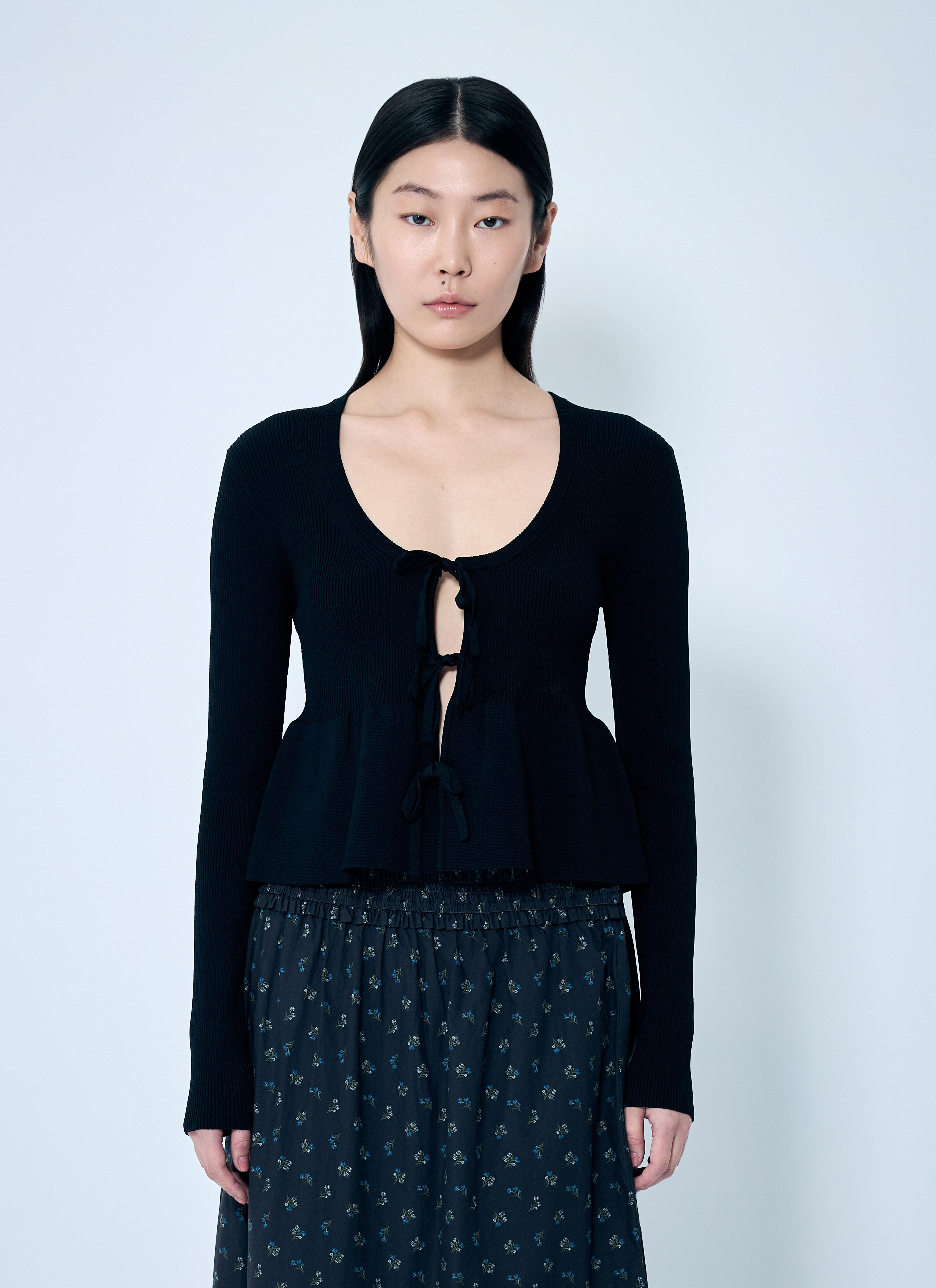 Rib Knit Tie-String Cardigan - 1