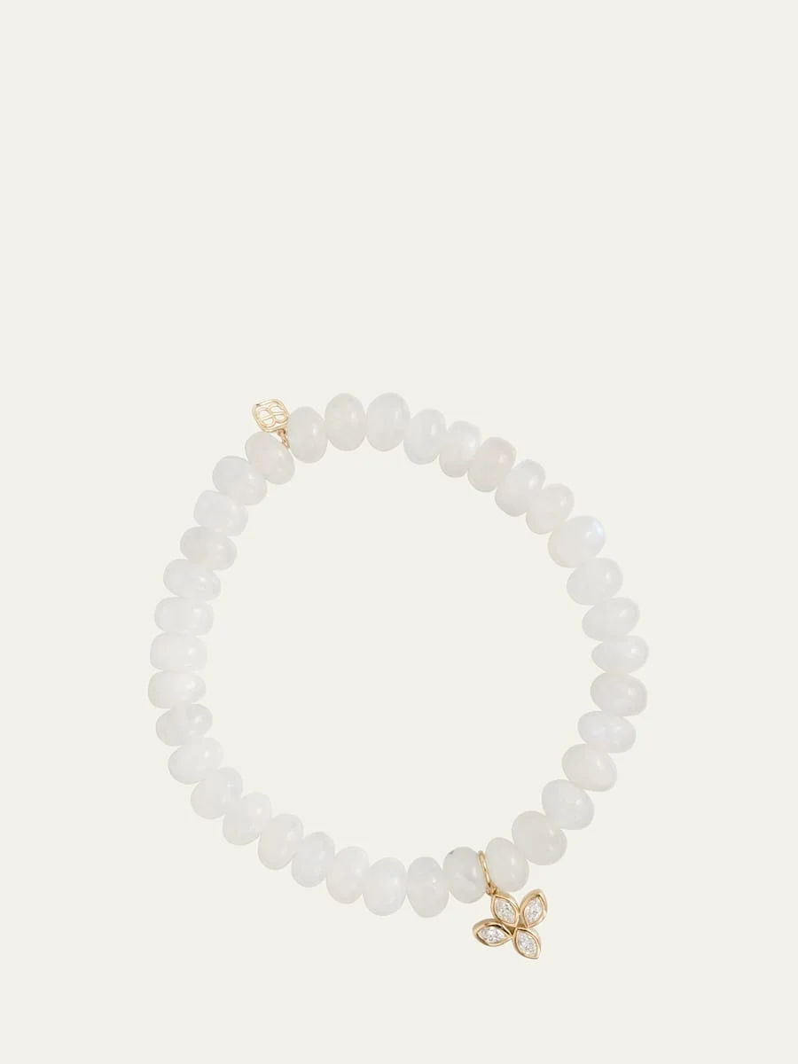 14K Yellow Gold Marquis Diamond Flower Charm Bracelet - 1