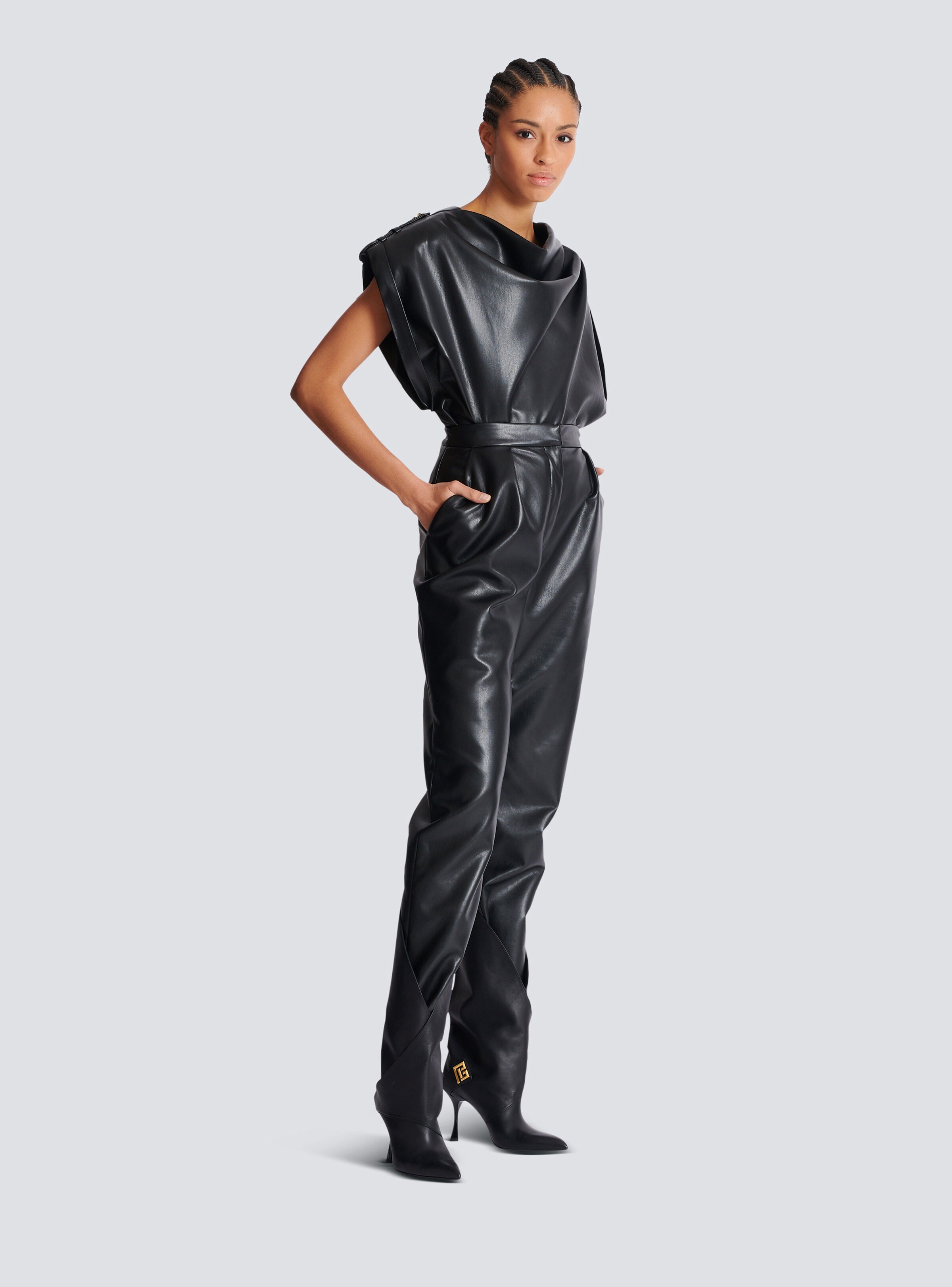High-waisted faux leather trousers - 3