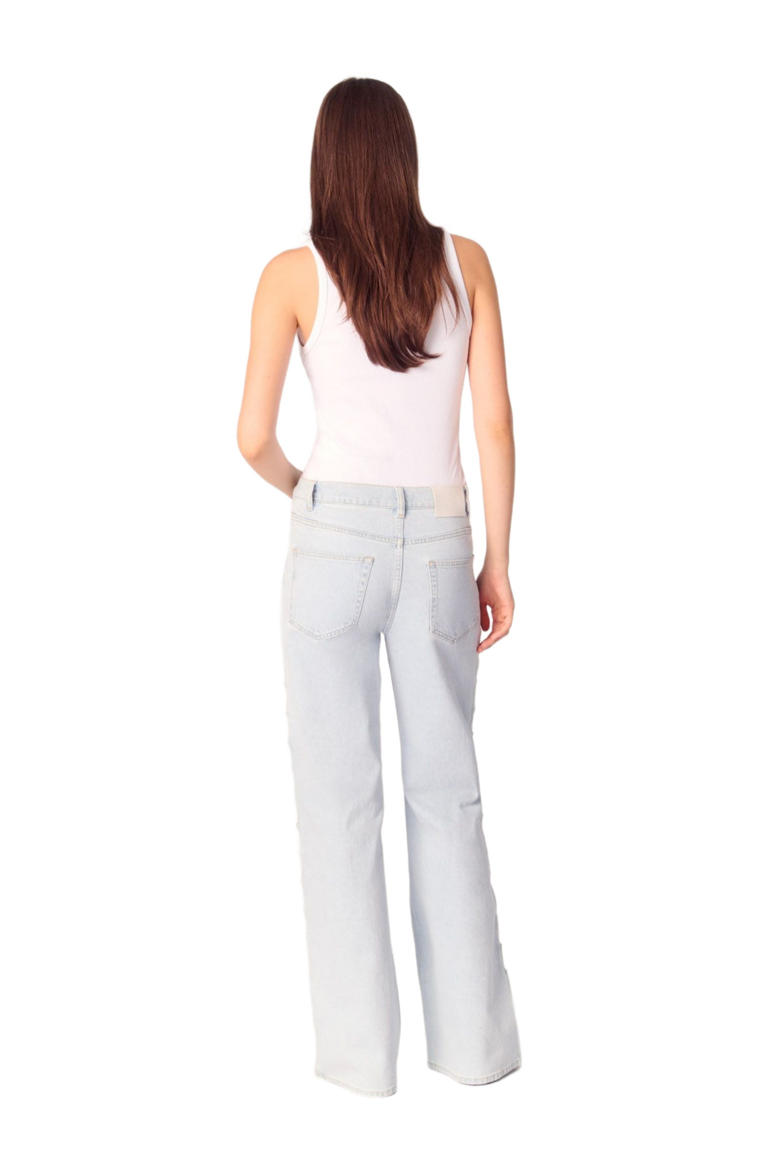 maje Wide-leg rhinestone cutaway jeans in Blue Sky at Nordstrom - 3
