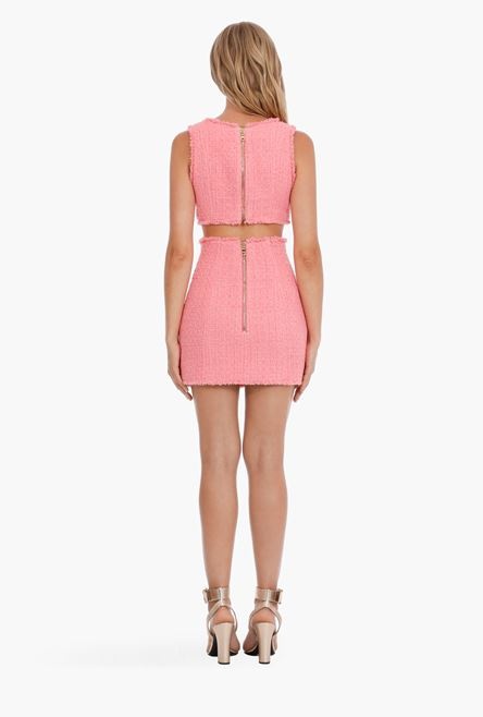 Short pink tweed high-waisted skirt - 3