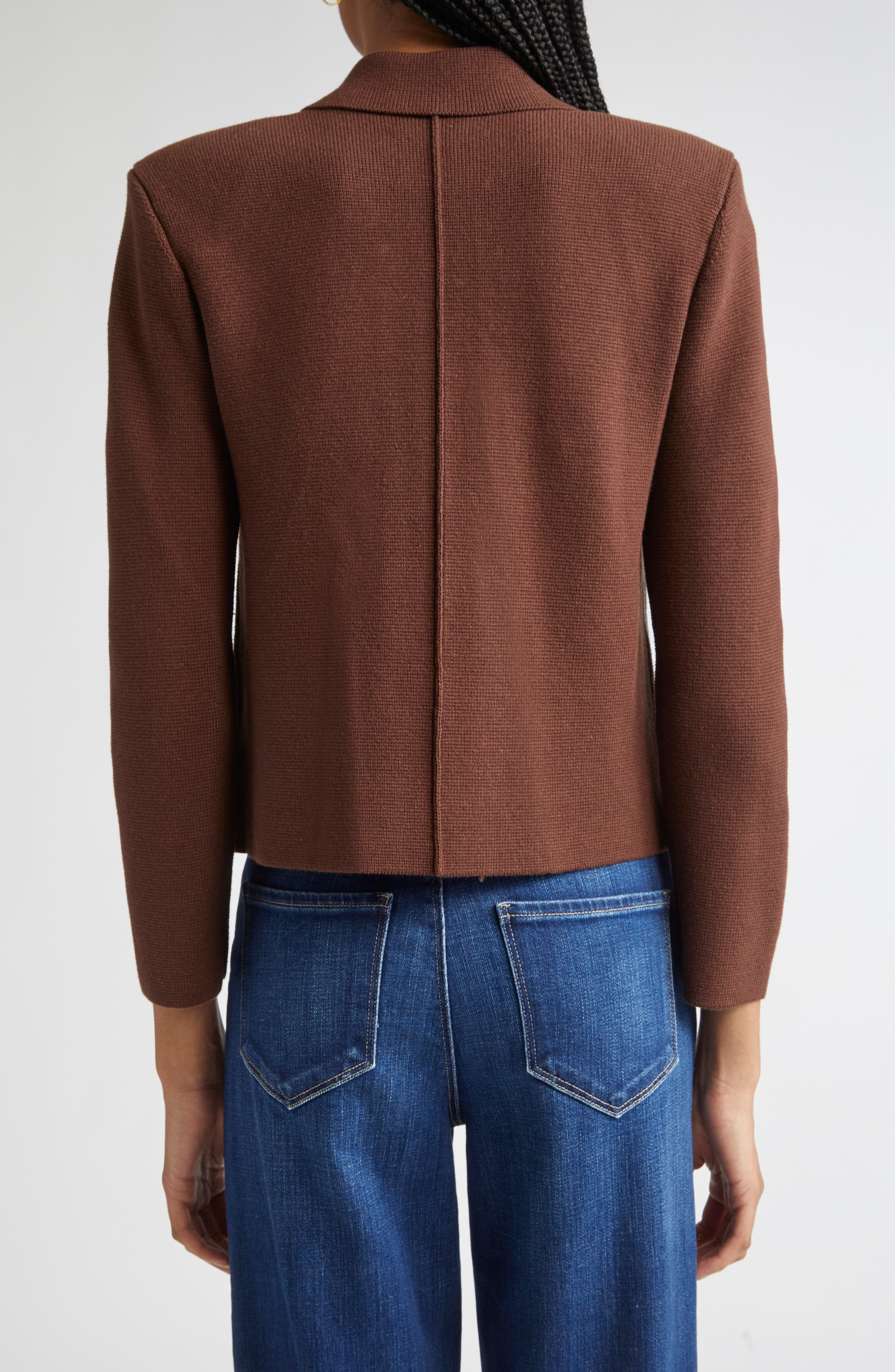 L'AGENCE Madilyn Double Breasted Knit Jacket in Chocolate/Gold at Nordstrom - 3