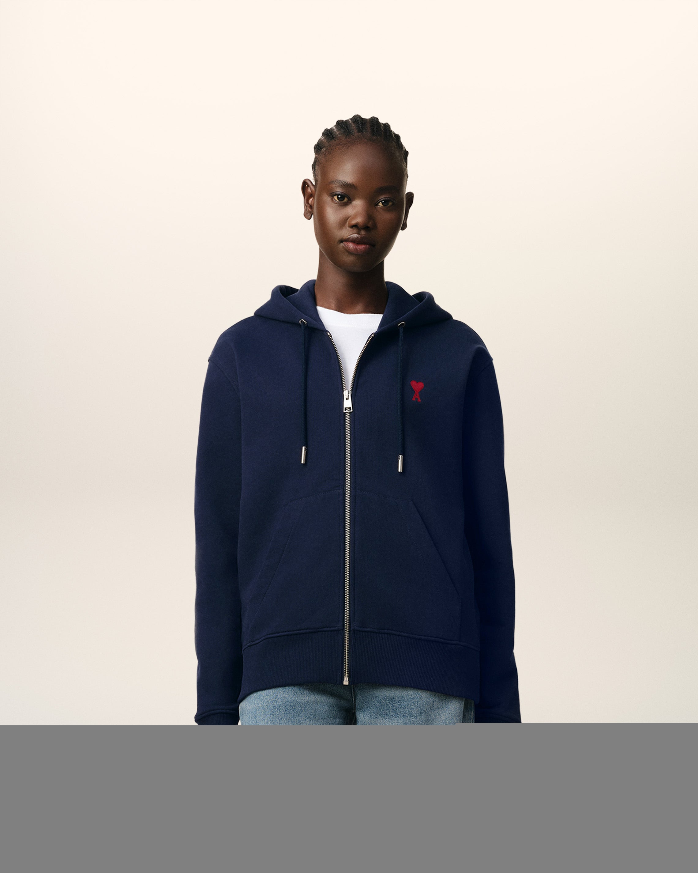 NAVY COTTON AMI DE COEUR ZIPPED HOODIE - 3