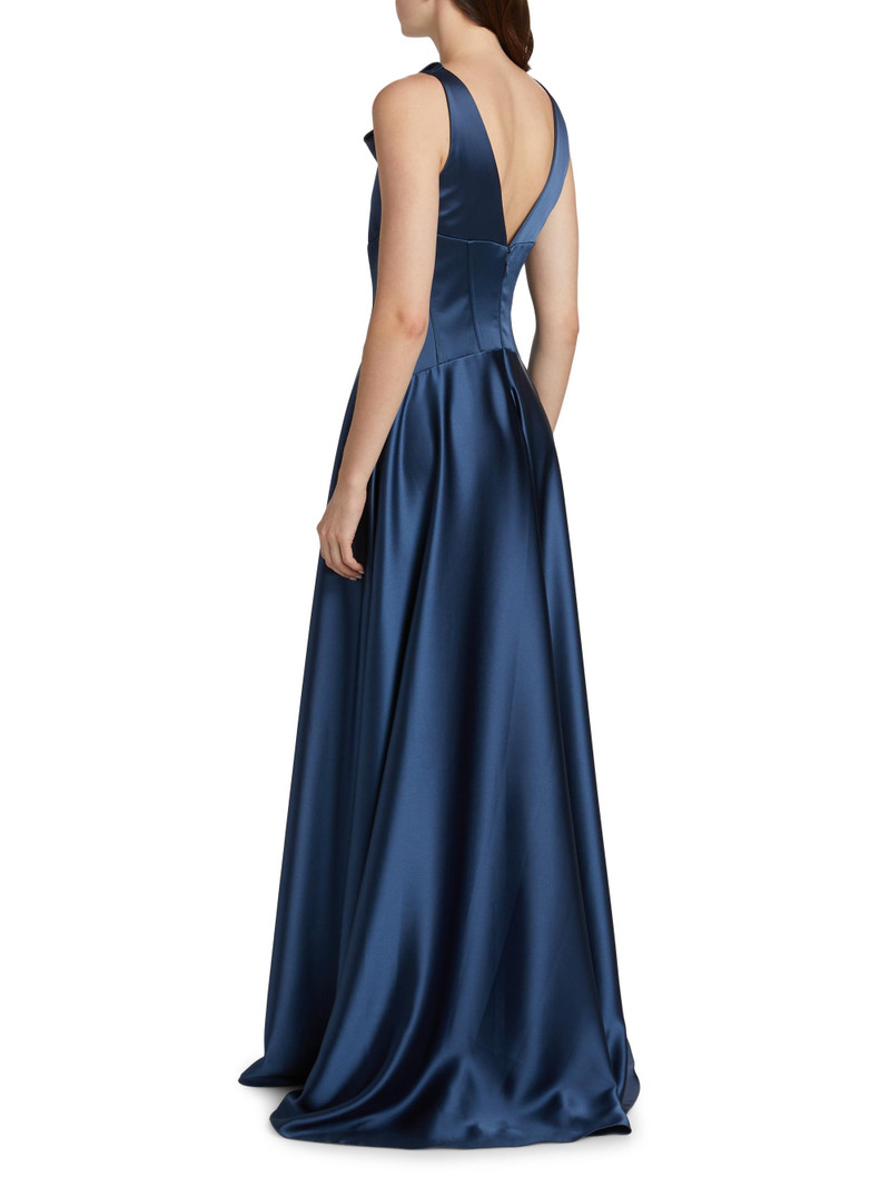 Women's Satin Cowl Neck Gown - French Blue 6