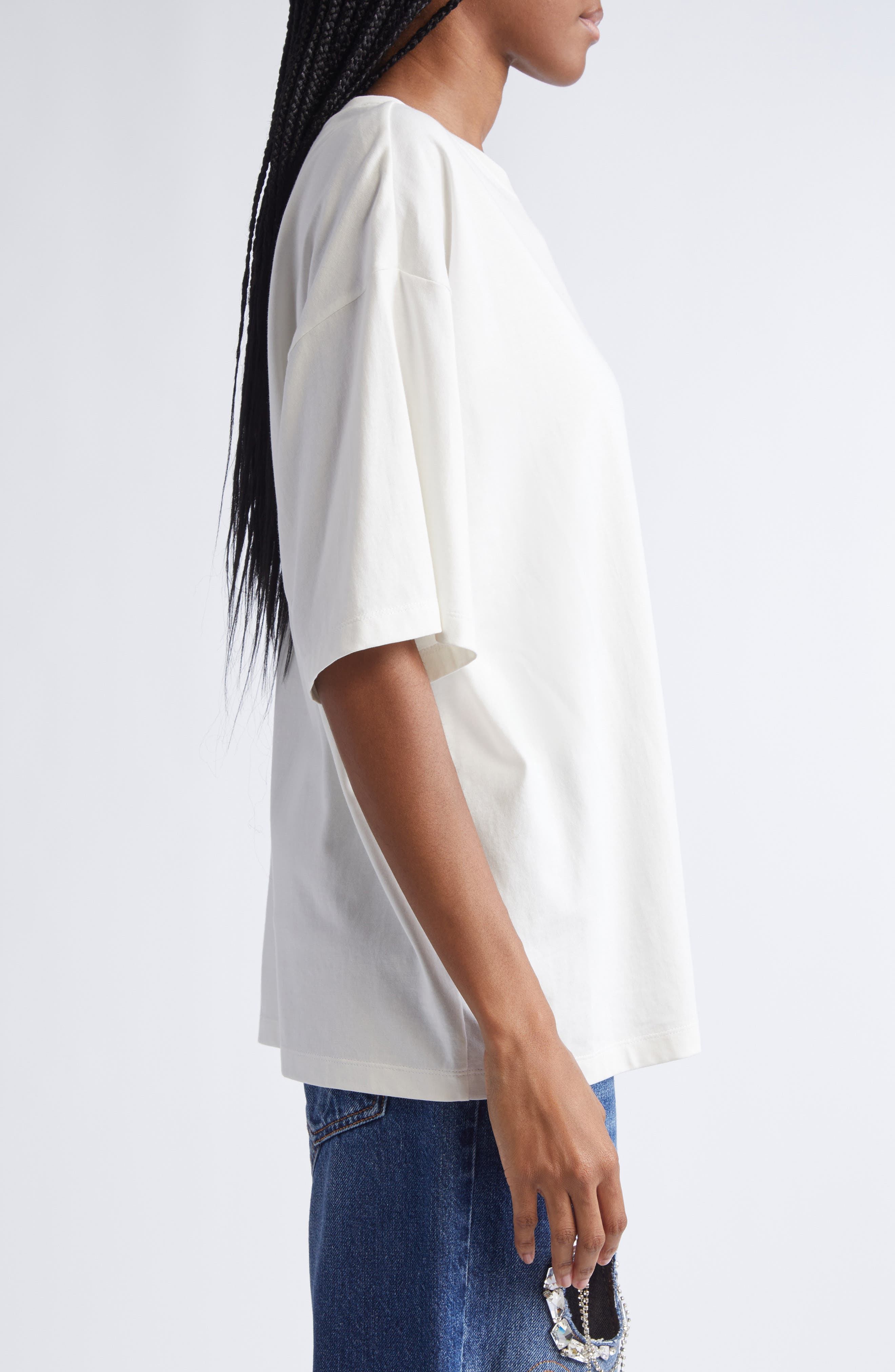 Area Crystal Cluster Flower T-Shirt in White at Nordstrom - 4