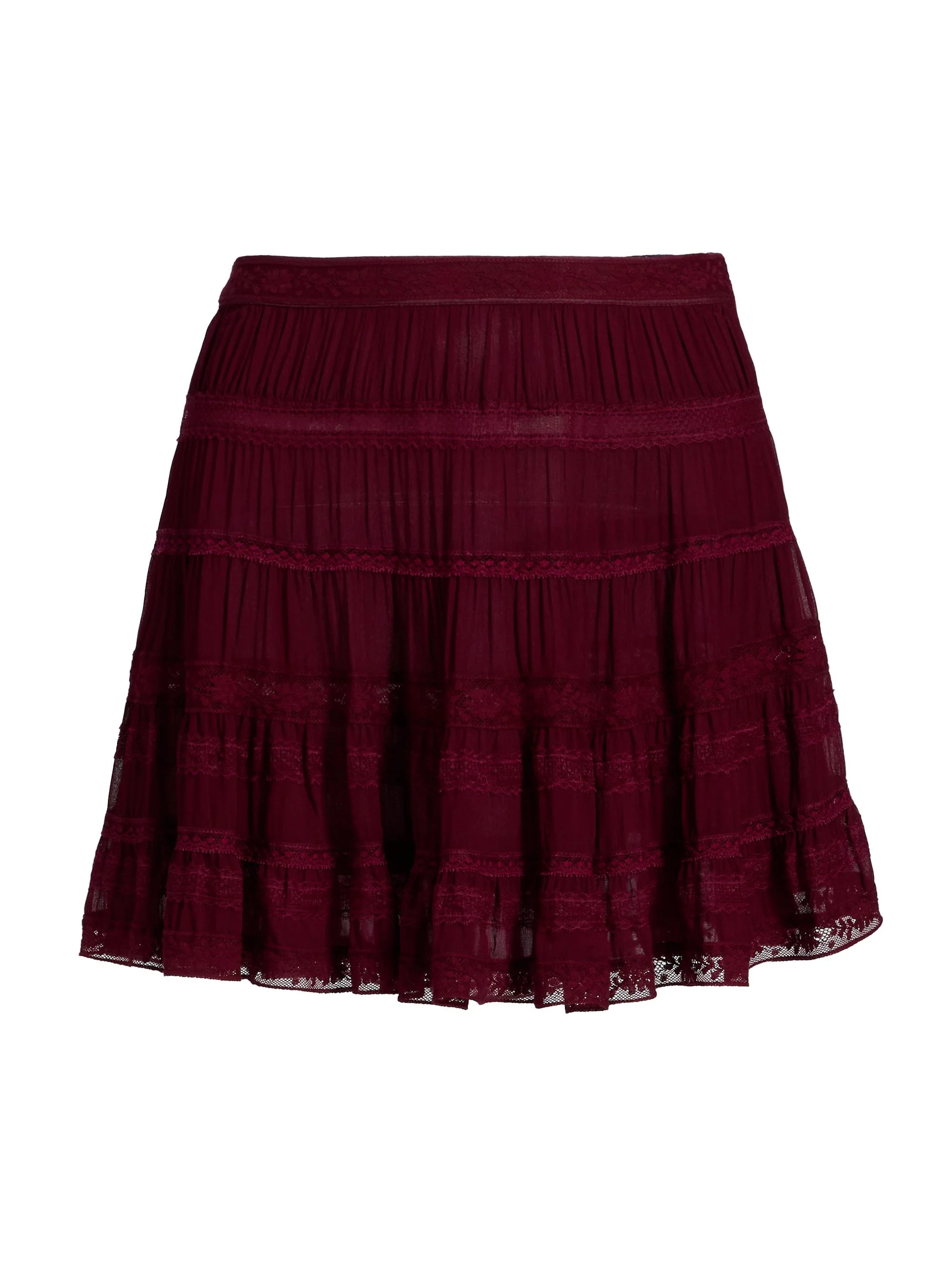 Women's Fleetta Tiered Lace Miniskirt - Oxblood - 1