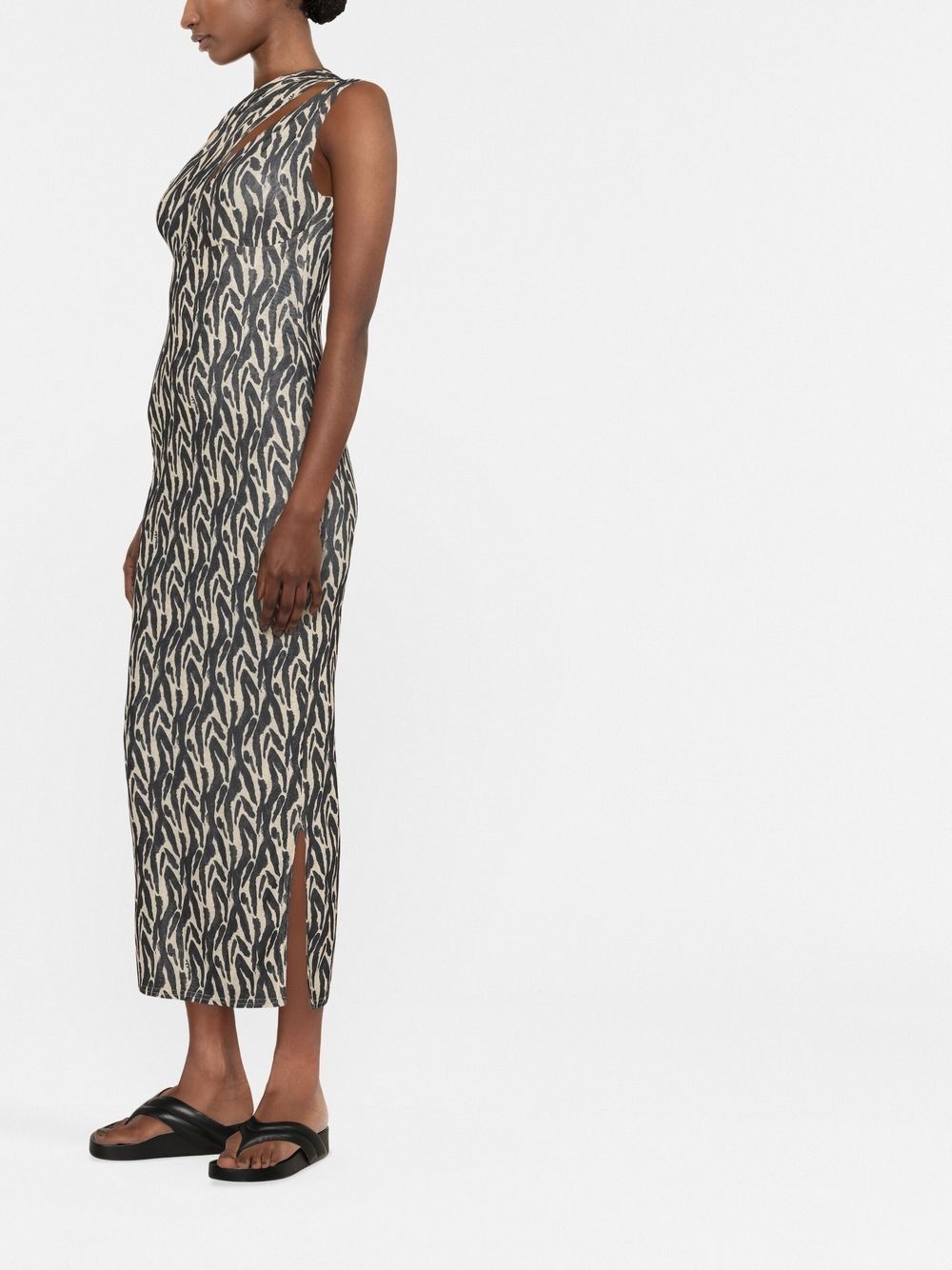 printed one-shoulder midi dress - 4