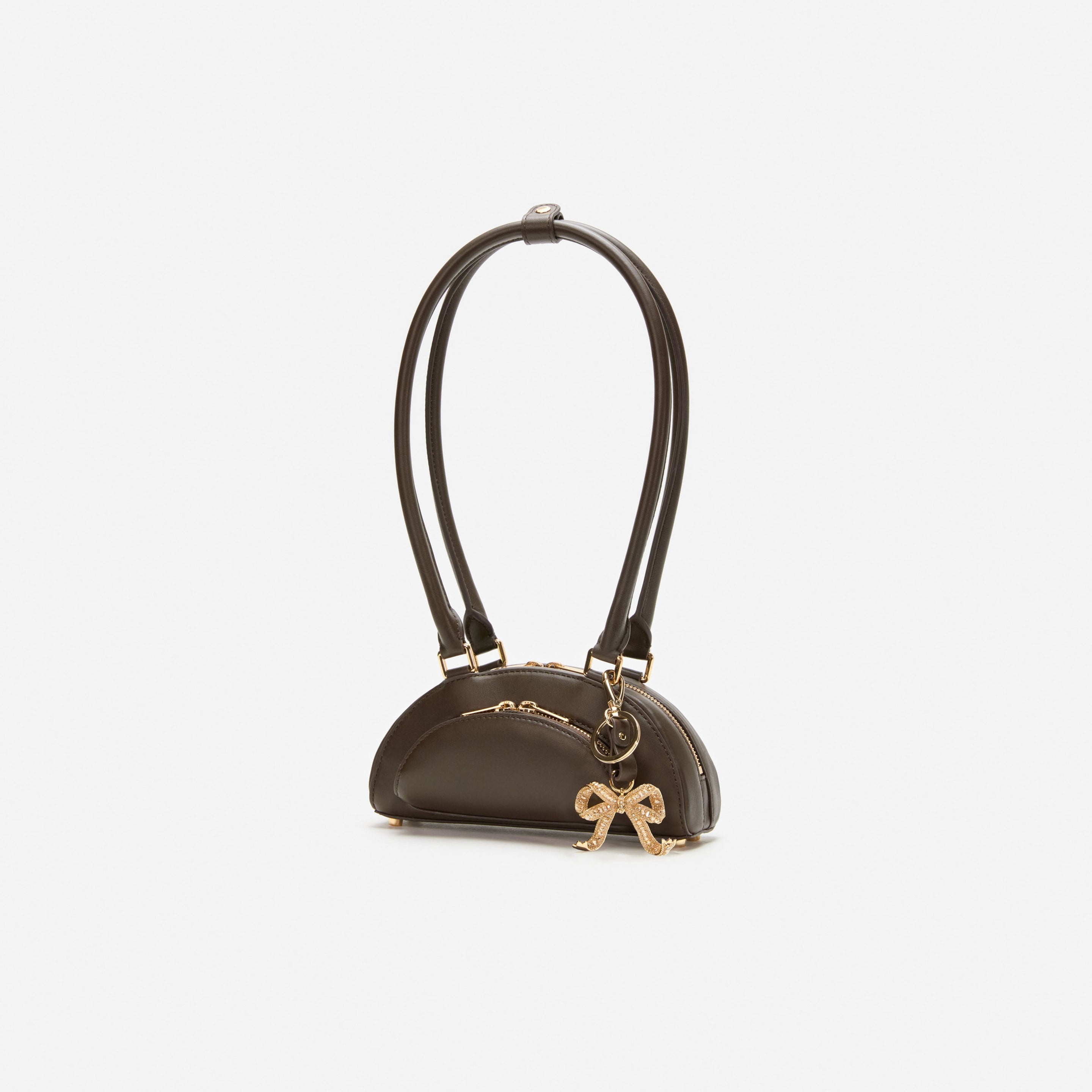 Brown Leather Mini Shoulder Bag With Charm - 2