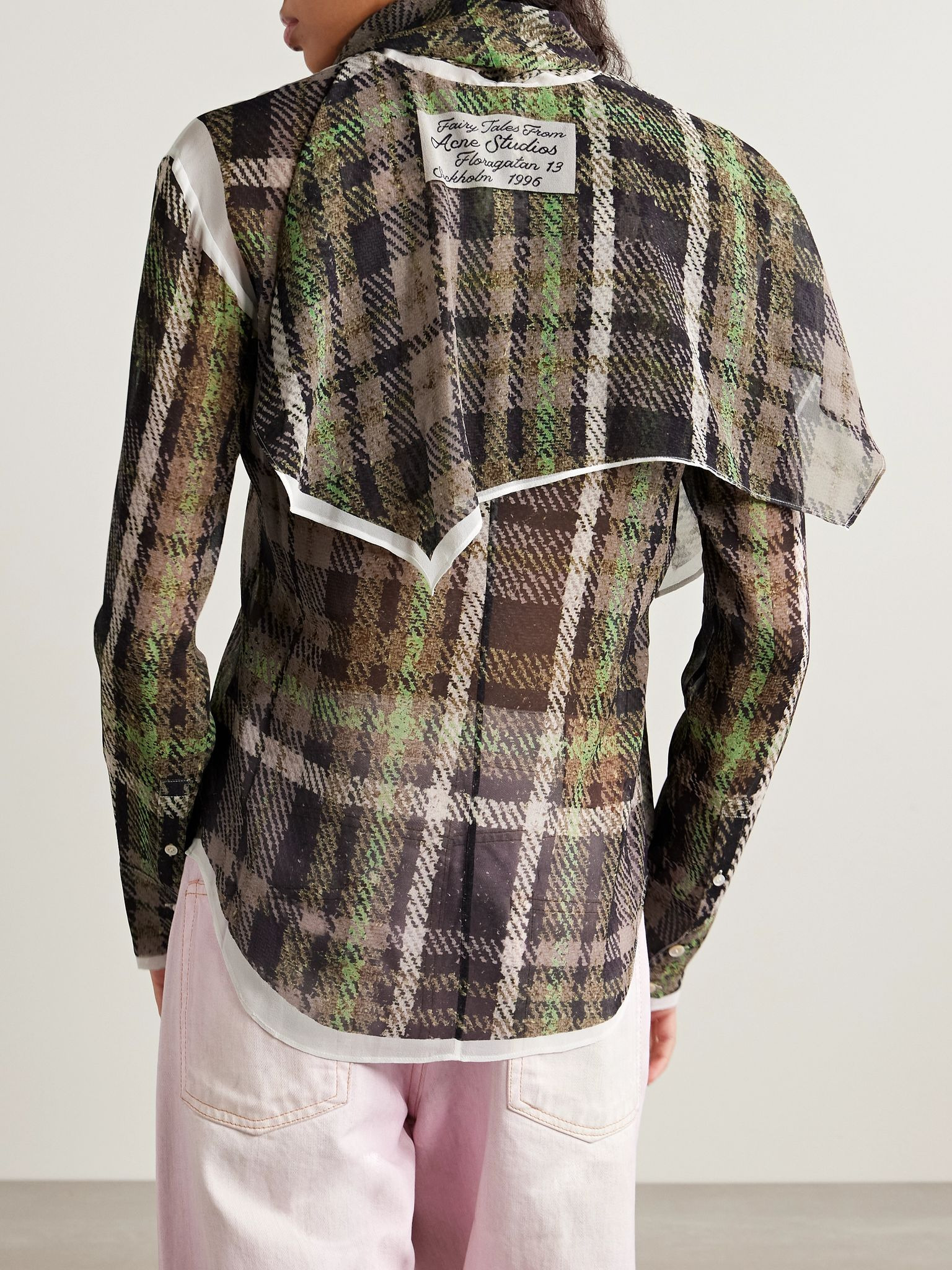 Tie-detailed draped printed silk crepe de chine blouse Multi - 4