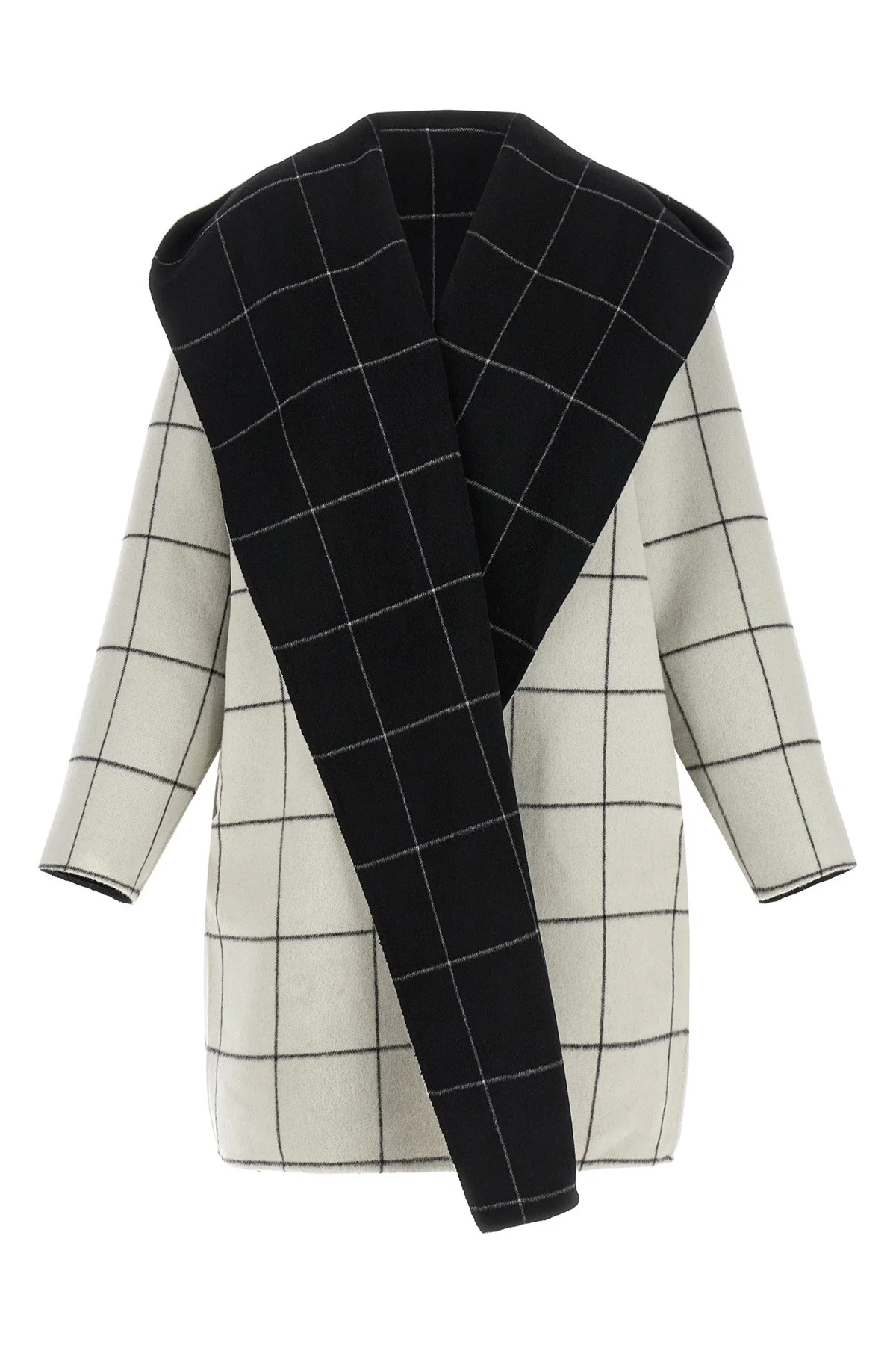 ' Windowpane Hoodie' Revrsibile Coat - 1