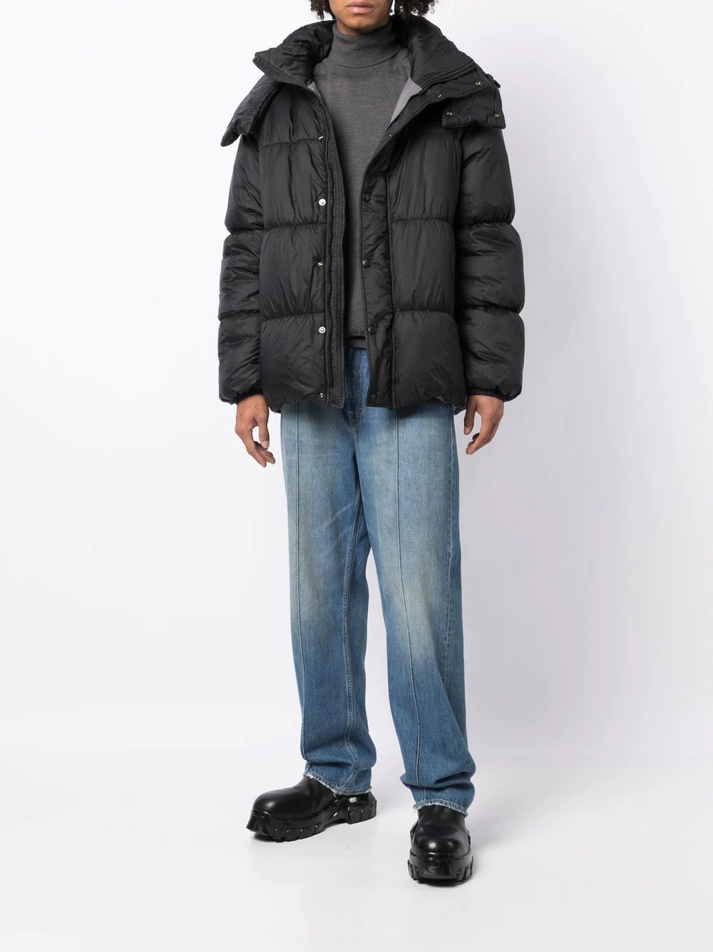 logo-patch hooded puffer jacket - 2