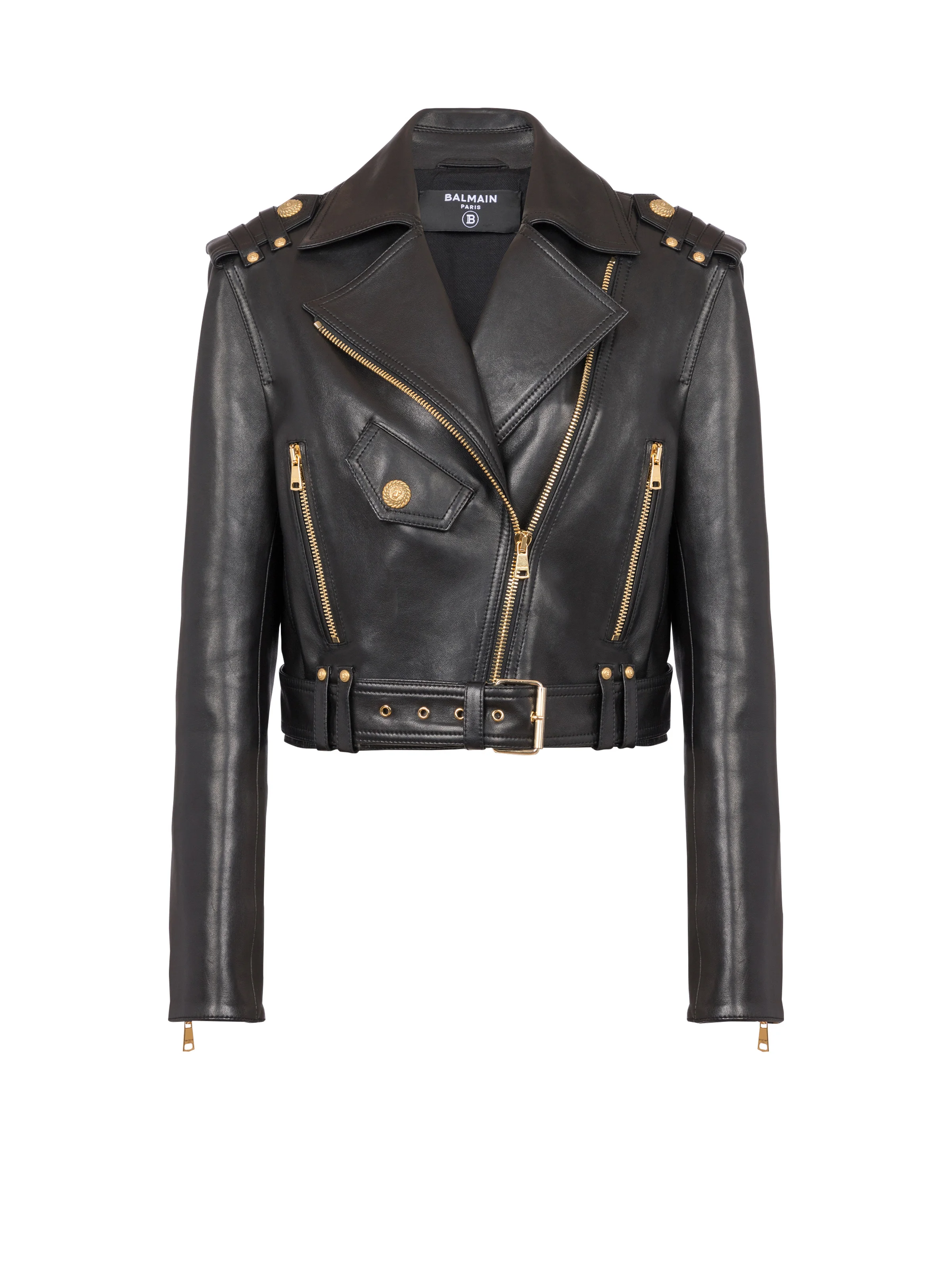 Zipped leather biker jacket - 1